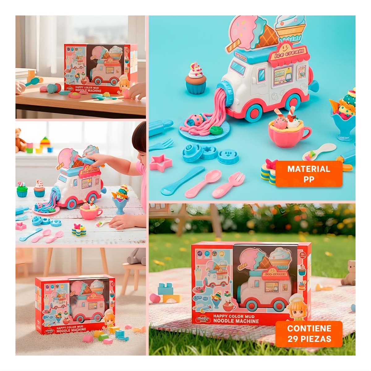CARRITO DE HELADO INFANTIL BLANCO Y ROSADO MAGIC PARA USO EN CASA YSTICKY - 1