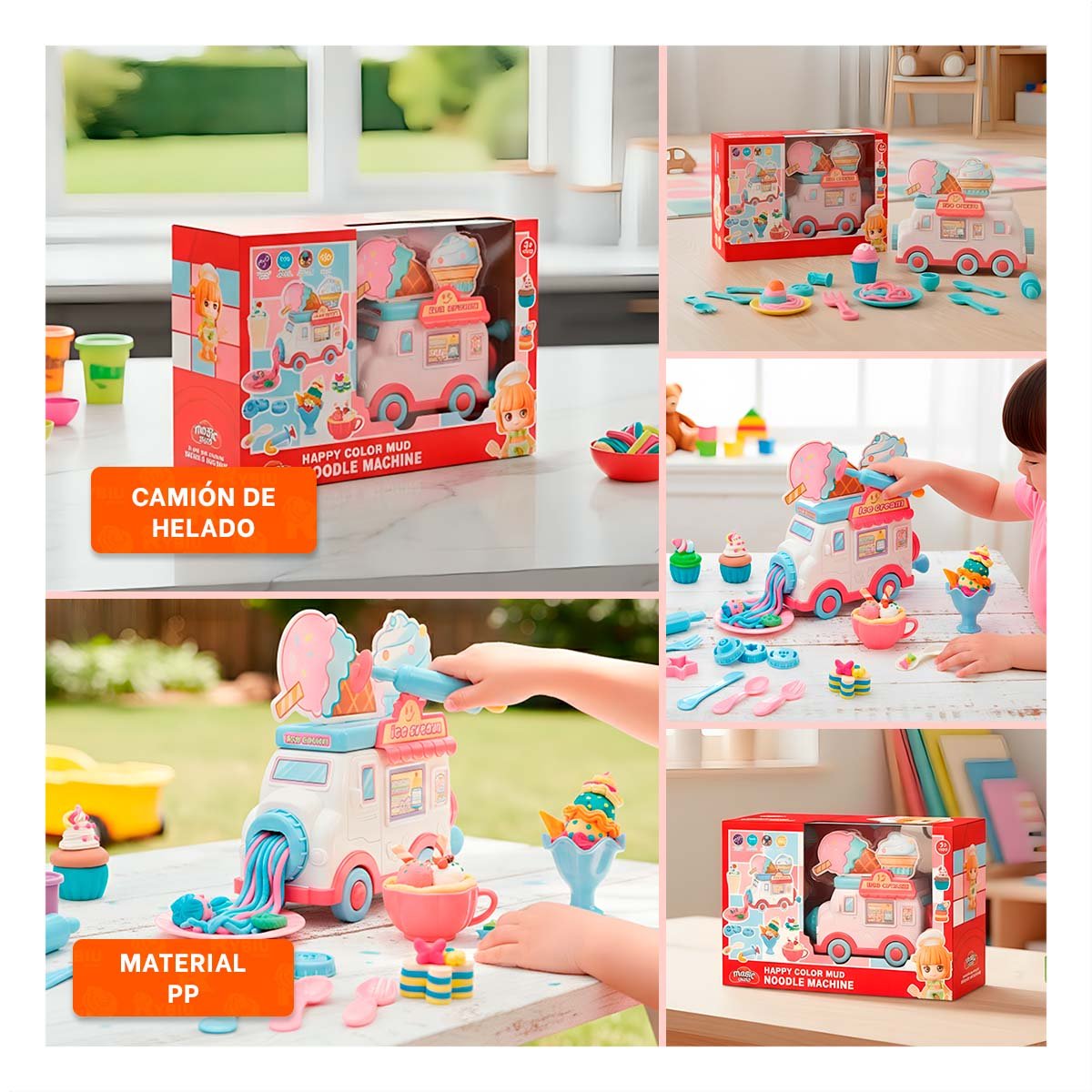 CARRITO DE HELADO INFANTIL BLANCO Y ROSADO MAGIC PARA USO EN CASA YSTICKY - 5