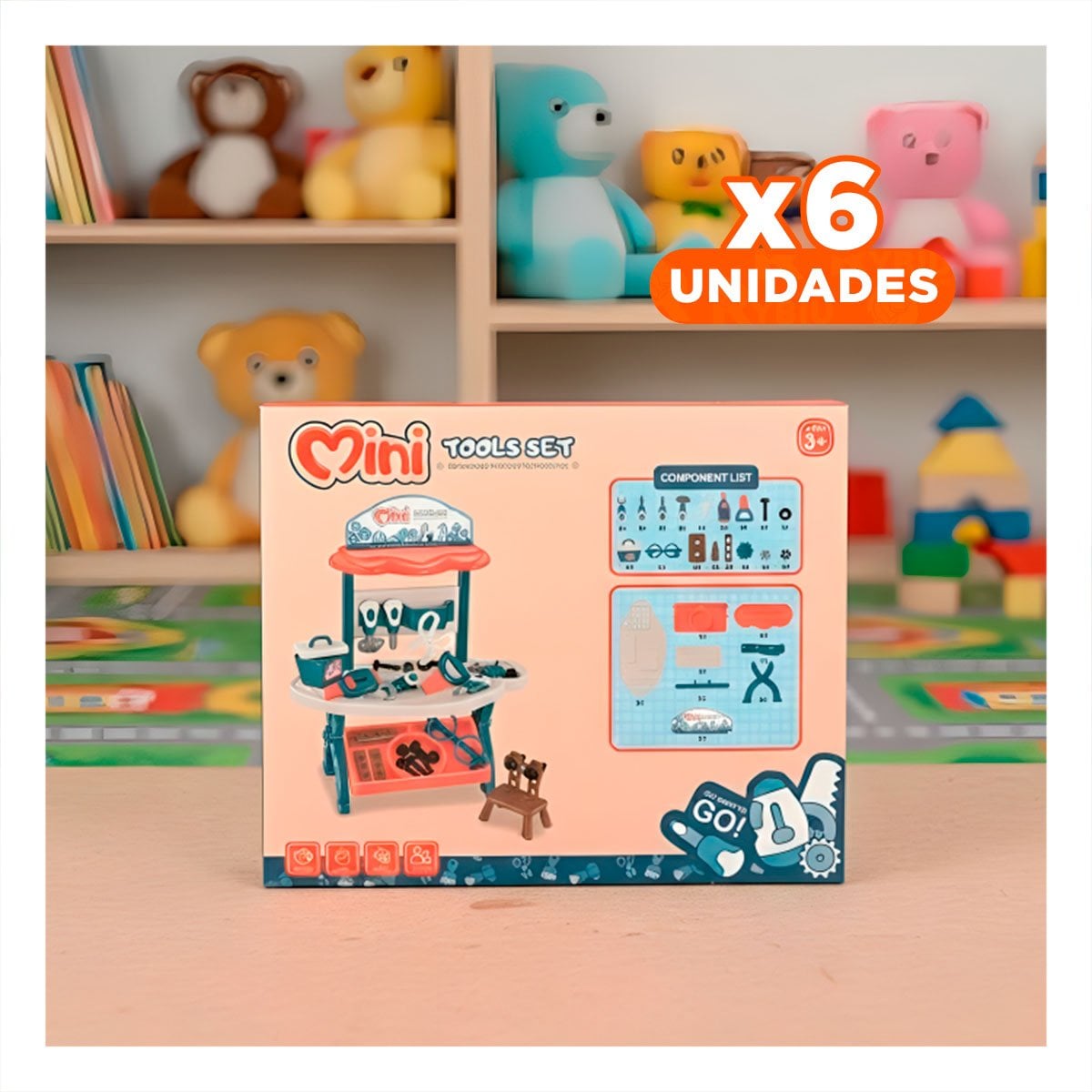 PACK6 MALETIN DE HERRAMIENTAS PARA NINOS 48 PZS AZUL Y NARANJA YPAPEL REGALO - 1