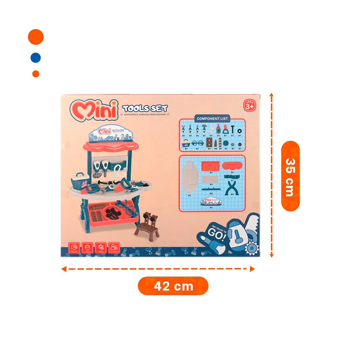 PACK6 MALETIN DE HERRAMIENTAS PARA NINOS 48 PZS AZUL Y NARANJA YPAPEL REGALO - 4