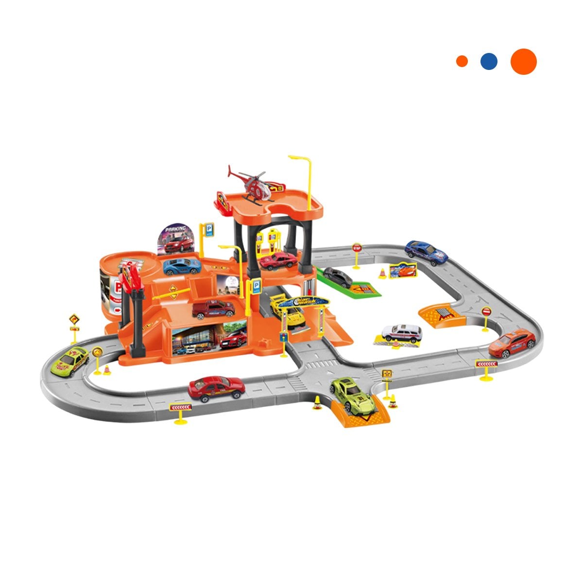 SET DE JUEGO CON PISTA DE ESTACIONAMIENTO PARA NINOS 69X56CM NARANJA PLOMO YREGALO STICKER - 3