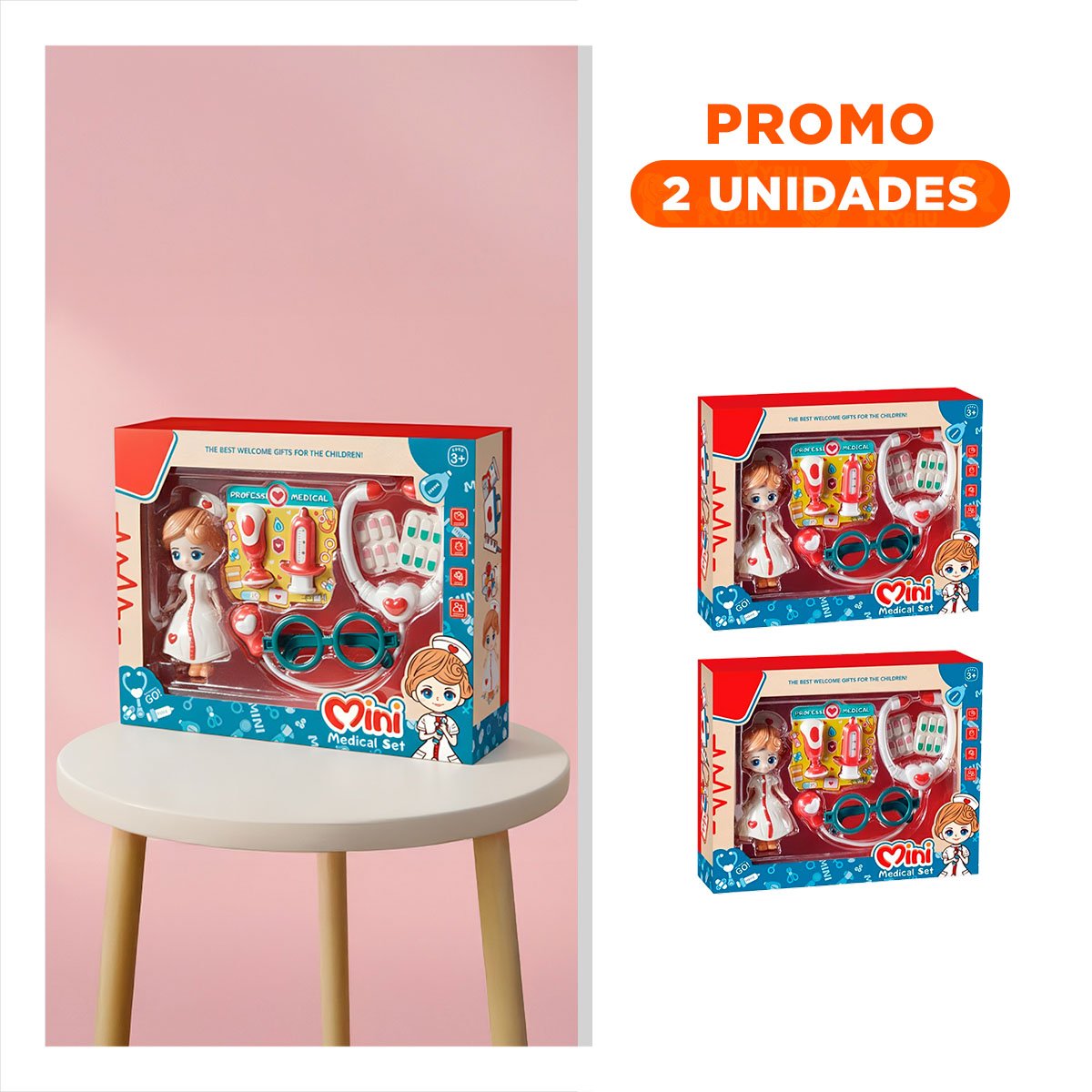 PACK2 JUGUETE MEDICO PARA NINAS 7 PZS CON MUNEQUITA ROJA - 1