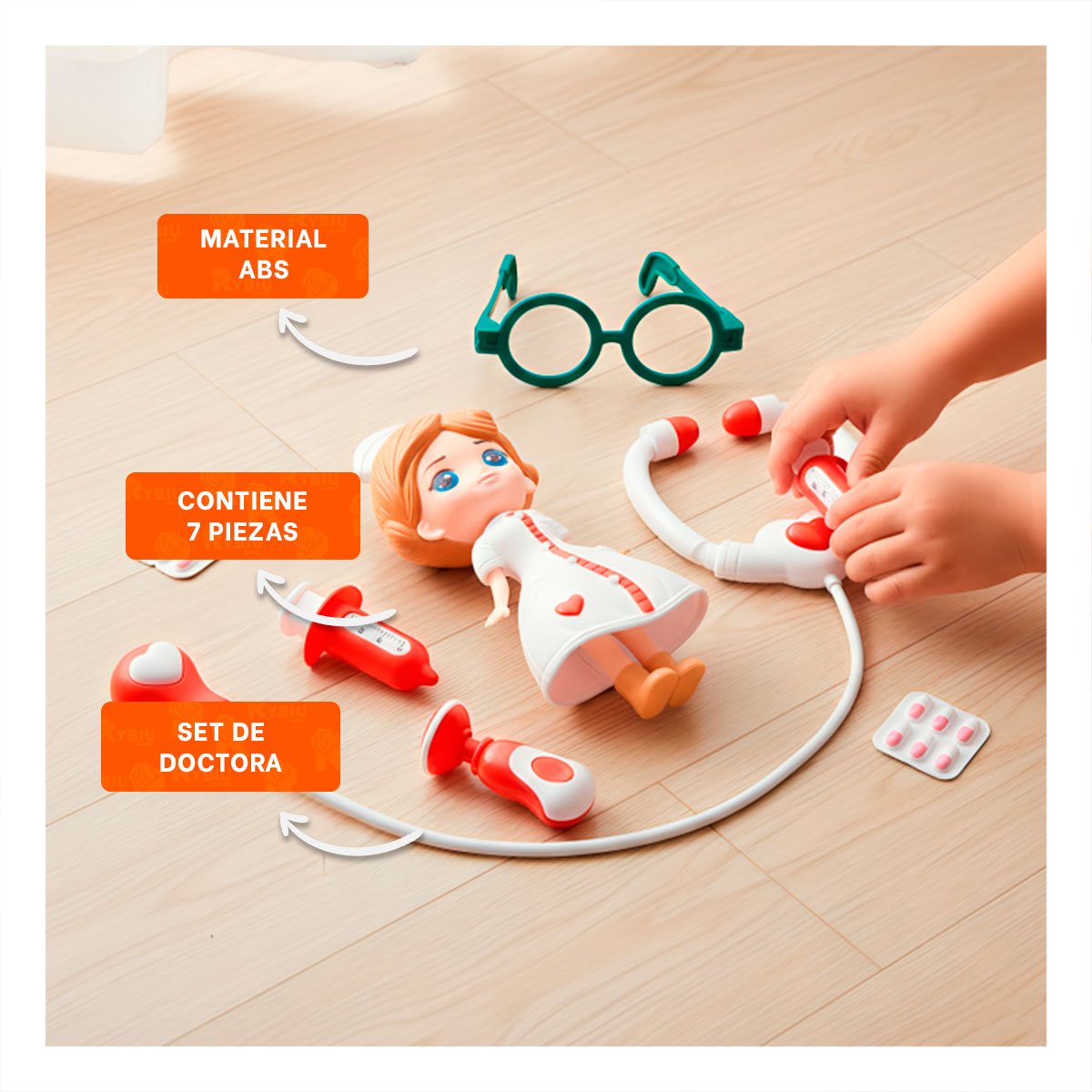 PACK2 JUGUETE MEDICO PARA NINAS 7 PZS CON MUNEQUITA ROJA - 5