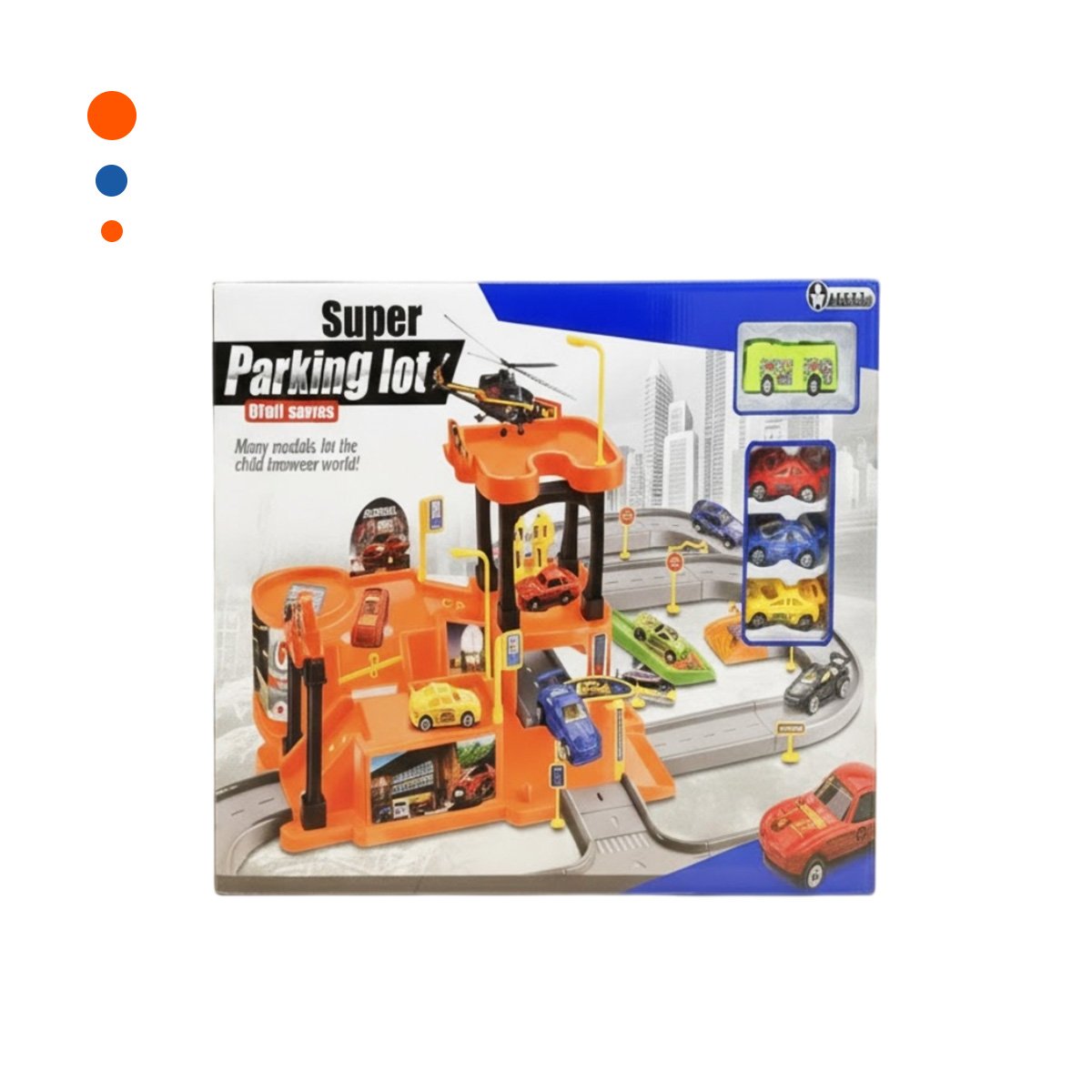 SET INFANTIL DE CARRITOS CON ESTACIONAMIENTO DE JUEGO 69X56CM NARANJA PLOMO YPAPEL REGALO - 1