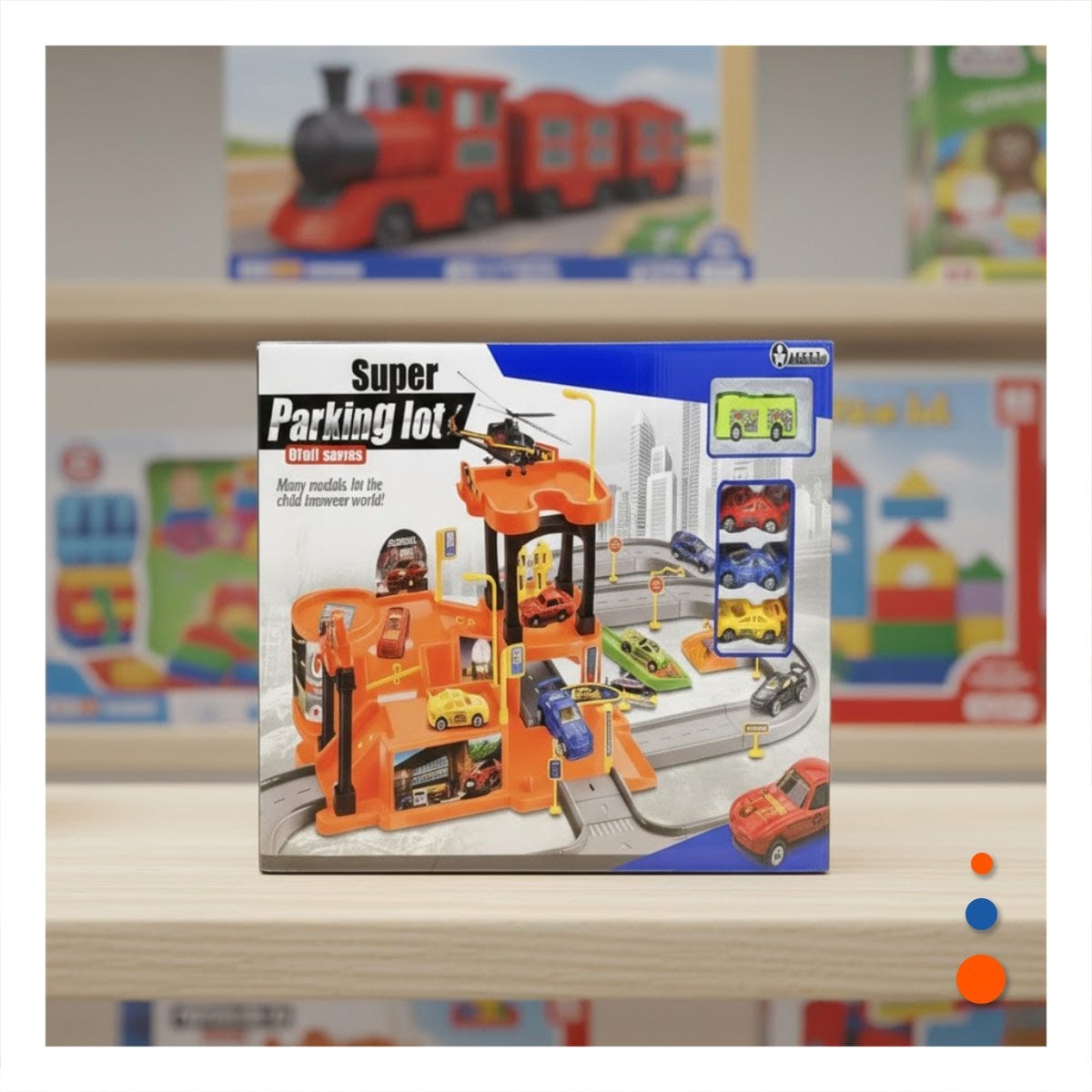 SET INFANTIL DE CARRITOS CON ESTACIONAMIENTO DE JUEGO 69X56CM NARANJA PLOMO YPAPEL REGALO - 2