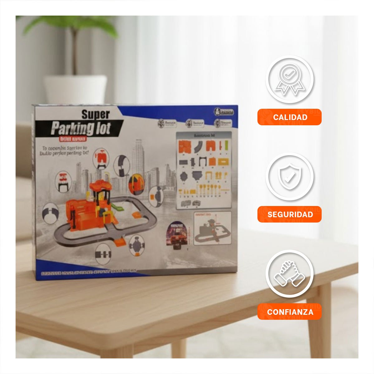 SET INFANTIL DE CARRITOS CON ESTACIONAMIENTO DE JUEGO 69X56CM NARANJA PLOMO YPAPEL REGALO - 3