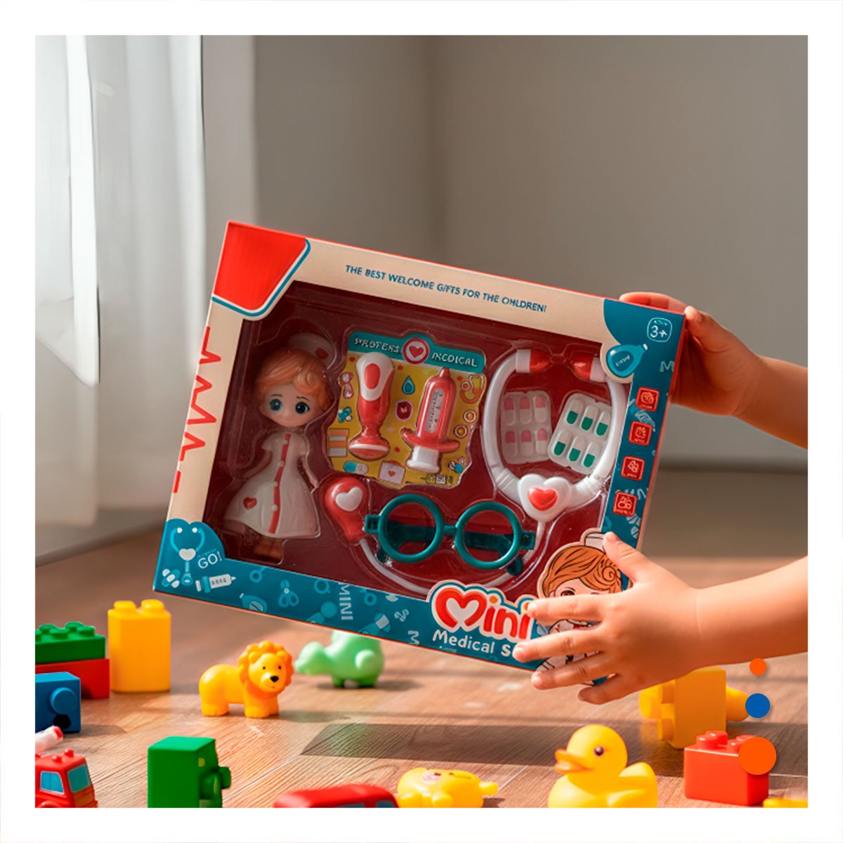 PACK4 MALETIN MEDICO DE JUGUETE 7 PZS CON MUNEQUITA ROJA YREGALO STICKER - 3