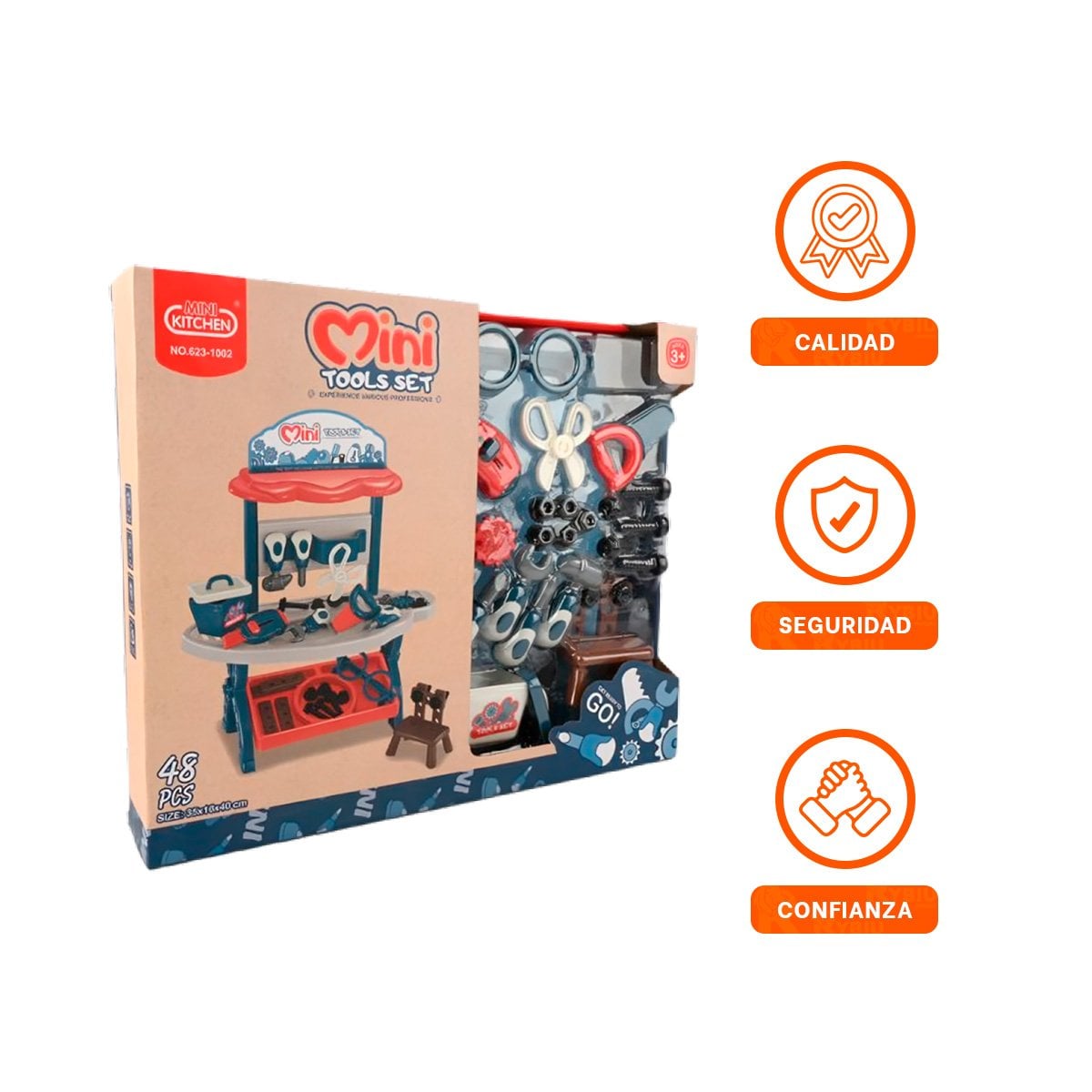 PACK6 MALETIN EDUCATIVO DE HERRAMIENTAS 48 PZS AZUL Y NARANJA YREGALO STICKER - 2