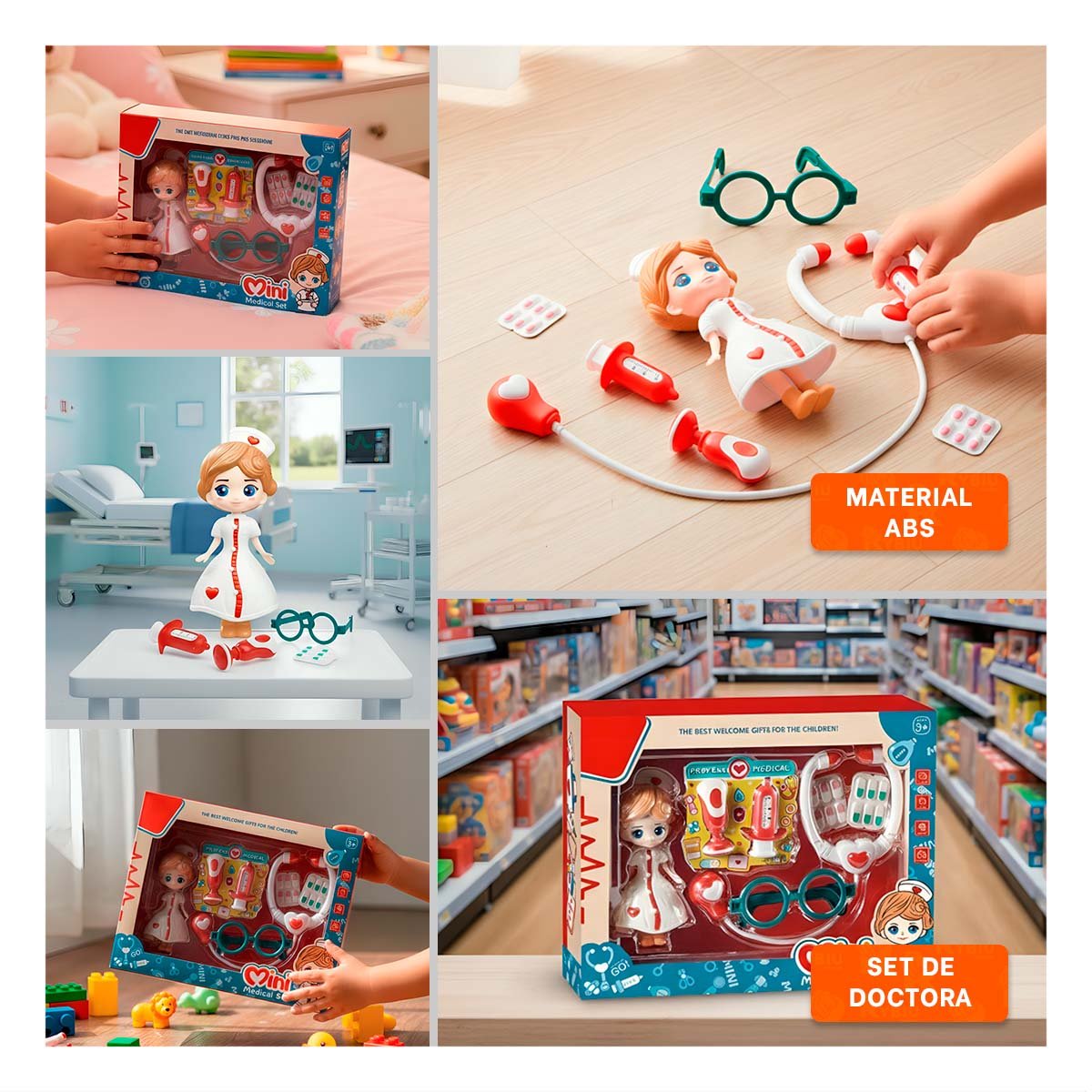 PACK2 MALETIN DE DOCTORA 7 PZS CON MUNEQUITA ROJA PARA JUEGO INFANTIL YPAPEL REGALO - 3