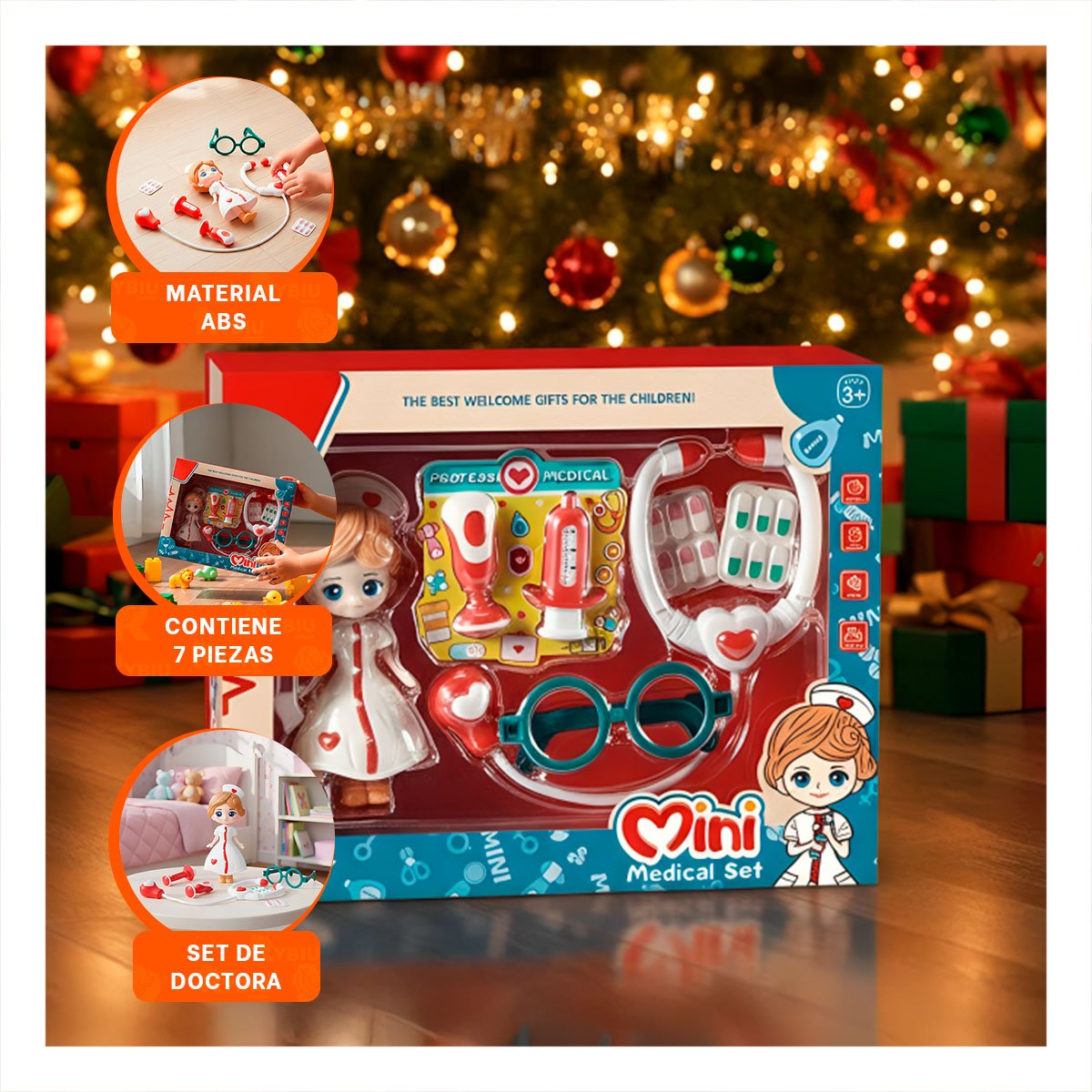 PACK2 MALETIN DE DOCTORA 7 PZS CON MUNEQUITA ROJA PARA JUEGO INFANTIL YPAPEL REGALO - 5