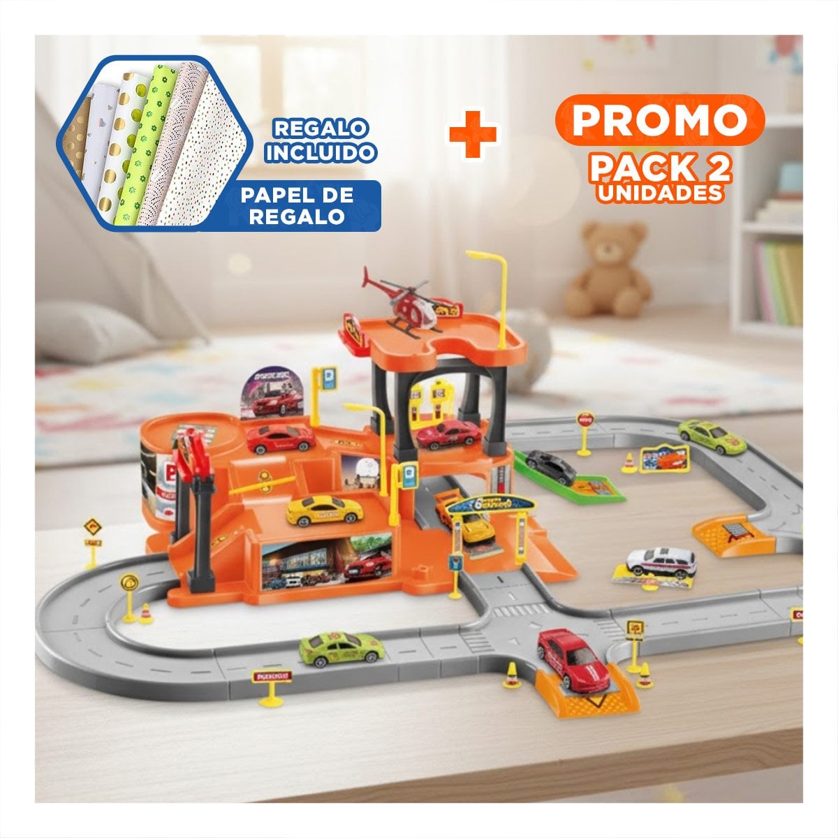 PACK2 CENTRO DE JUEGO INFANTIL PARA CARRITOS 69X56CM NARANJA PLOMO YPAPEL REGALO - 1