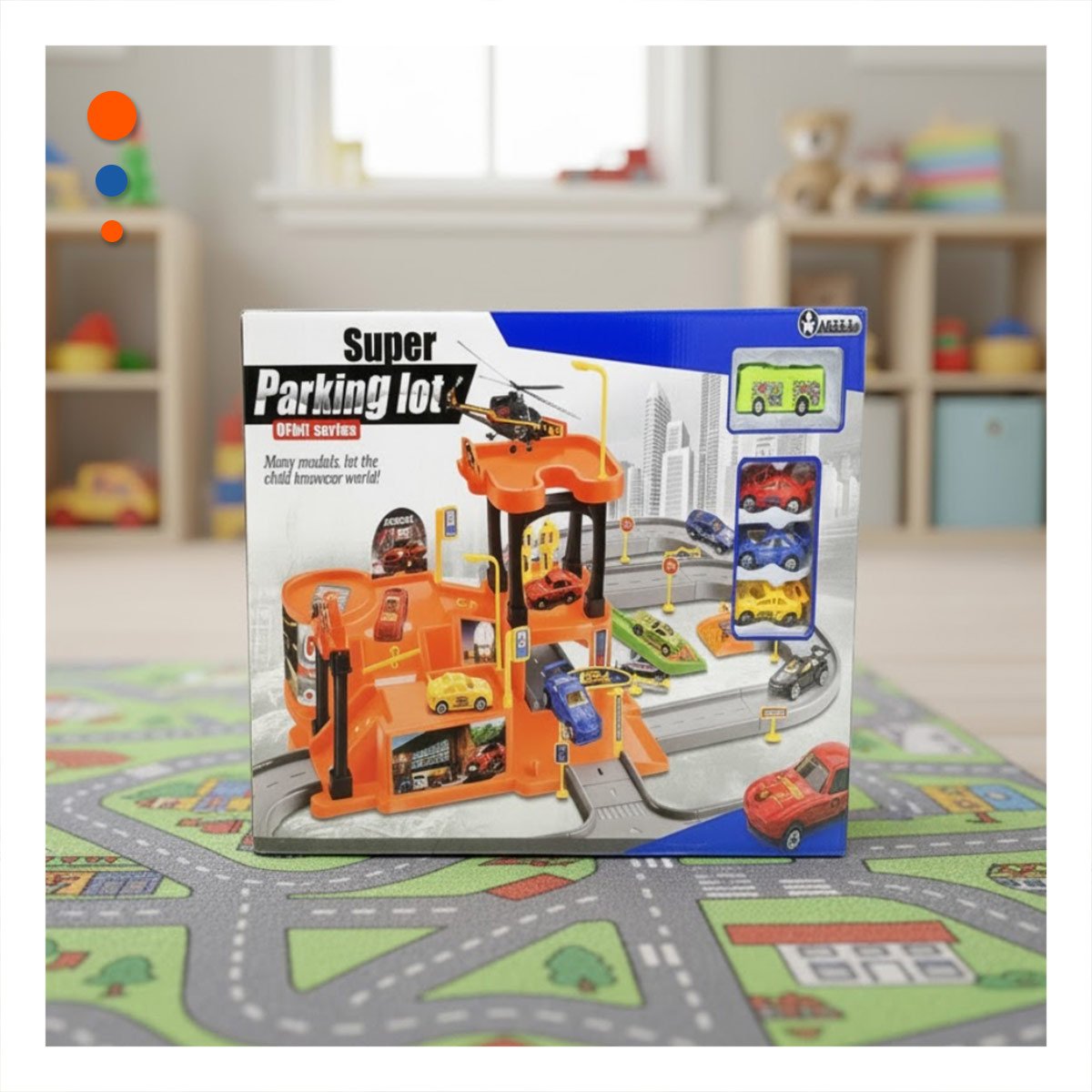 PACK2 SET DE JUEGO INFANTIL CON ESTACIONAMIENTO PARA CARRITOS 69X56CM NARANJA PLOMO - 2