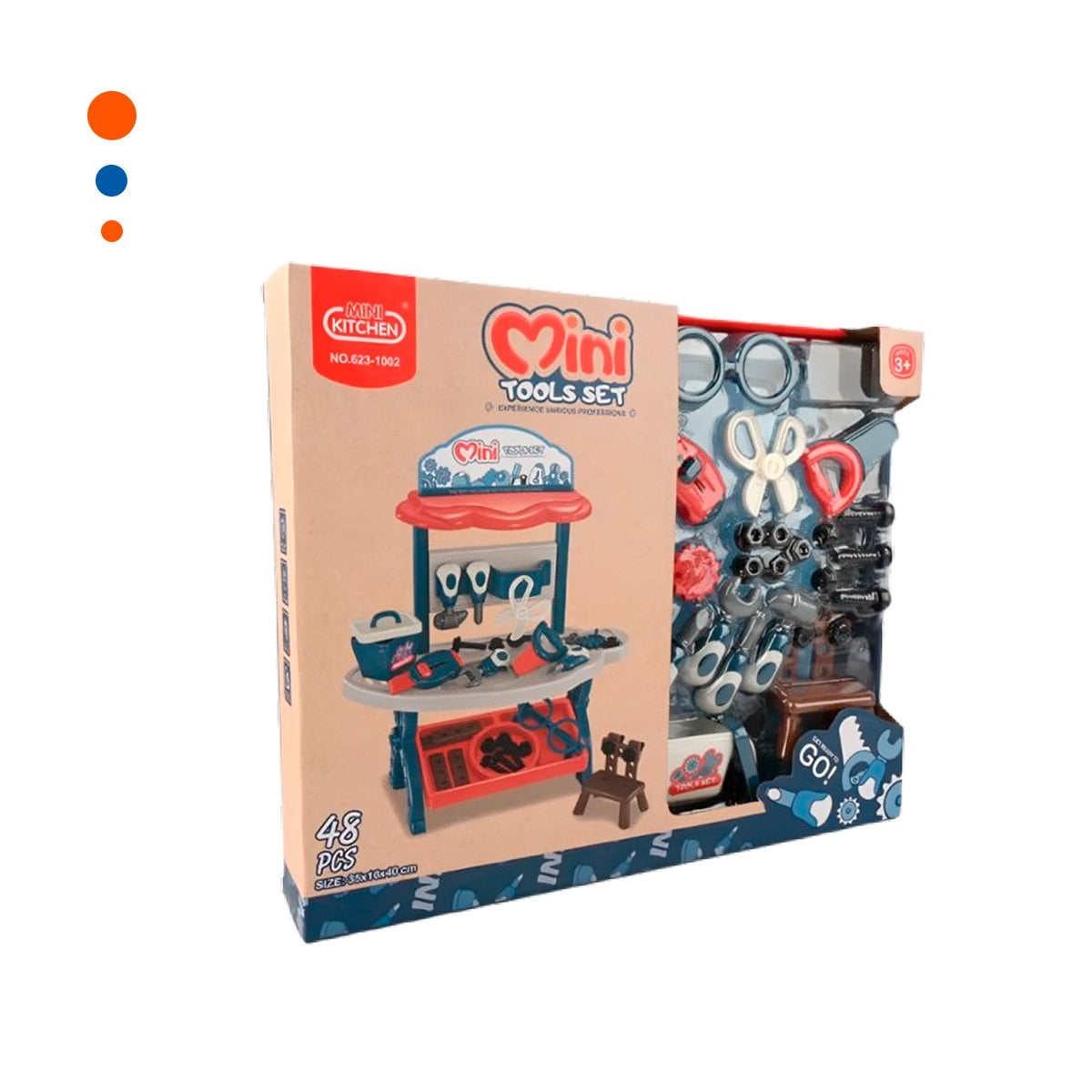 PACK2 CAJA DE HERRAMIENTAS PARA NINOS 48 PZS AZUL Y NARANJA EDUCATIVA YREGALO STICKER - 2