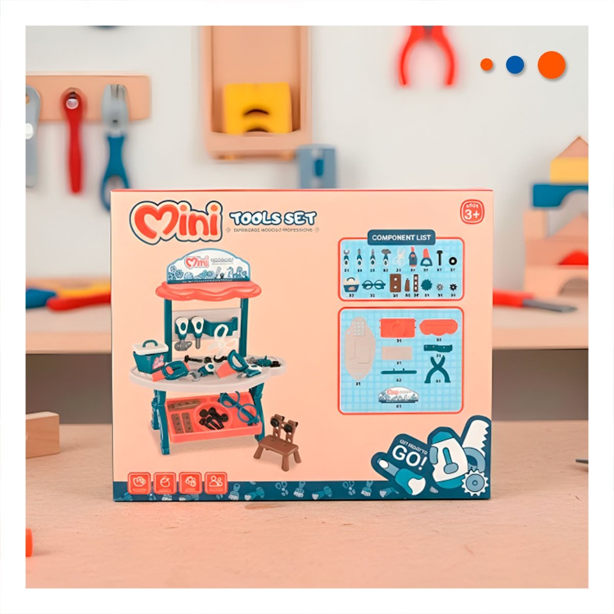 PACK2 CAJA DE HERRAMIENTAS PARA NINOS 48 PZS AZUL Y NARANJA EDUCATIVA YREGALO STICKER - 3