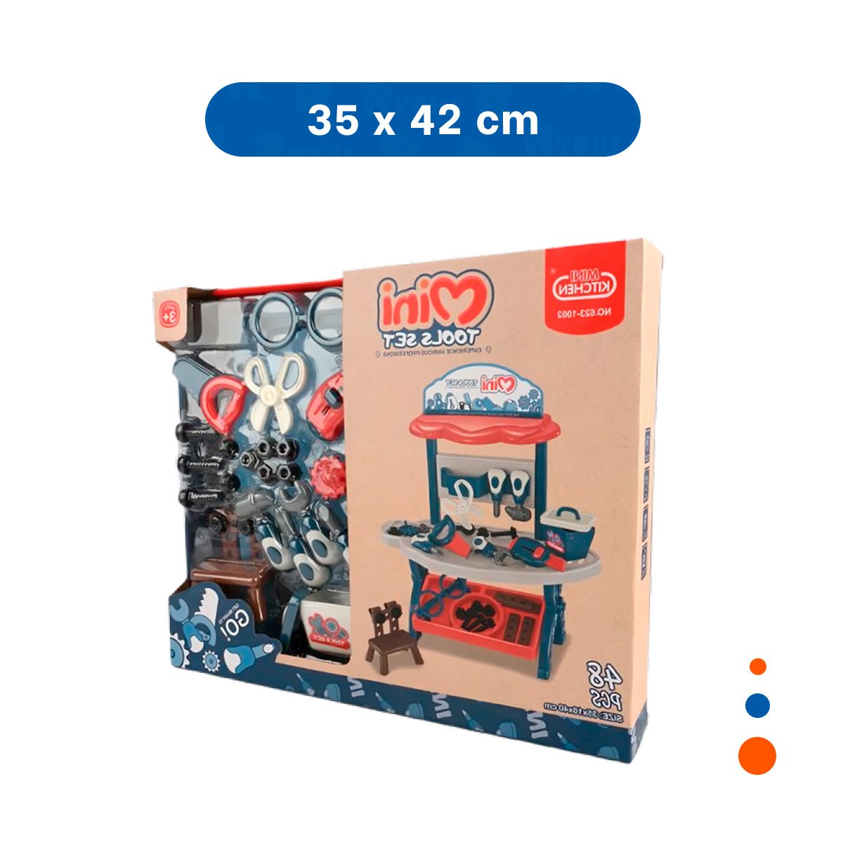 PACK2 CAJA DE HERRAMIENTAS PARA NINOS 48 PZS AZUL Y NARANJA EDUCATIVA YREGALO STICKER - 4