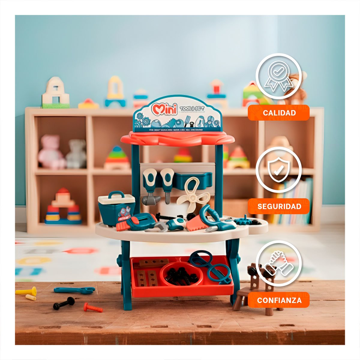 PACK2 CAJA DE HERRAMIENTAS PARA NINOS 48 PZS AZUL Y NARANJA EDUCATIVA YREGALO STICKER - 5