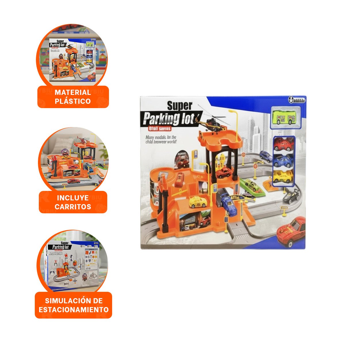 JUEGO DE MESA CON ESTACIONAMIENTO Y CARRITOS INFANTIL 69X56CM NARANJA Y PLOMO - 3