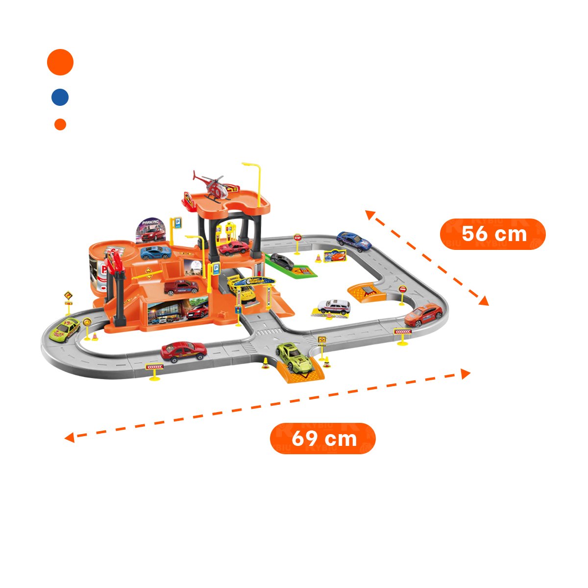 JUEGO DE MESA CON ESTACIONAMIENTO Y CARRITOS INFANTIL 69X56CM NARANJA Y PLOMO - 4