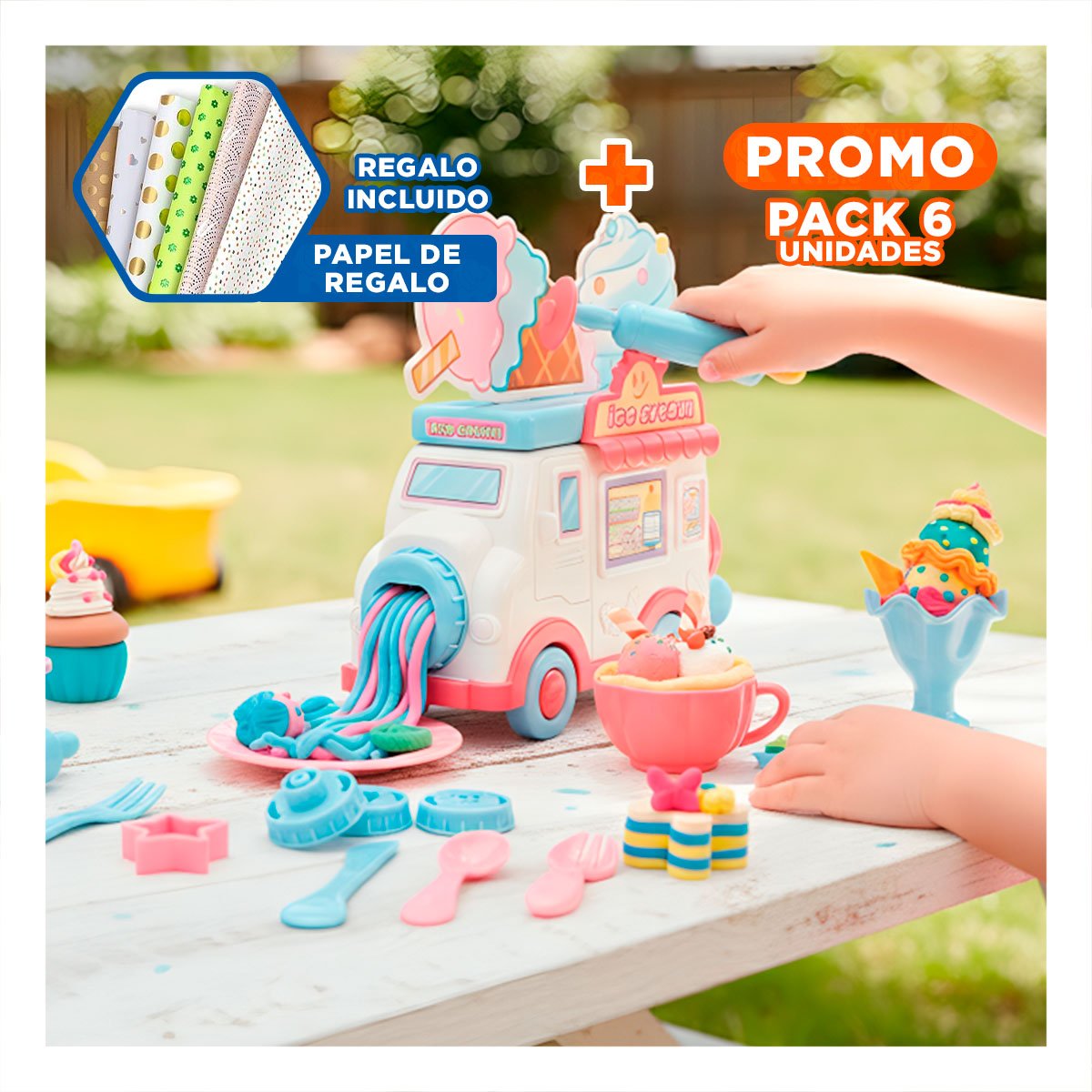 PACK6 MODELO DE HELADO INFANTIL BLANCO Y ROSADO MAGIC CON DISENO DULCE YREGALO STICKER - 1