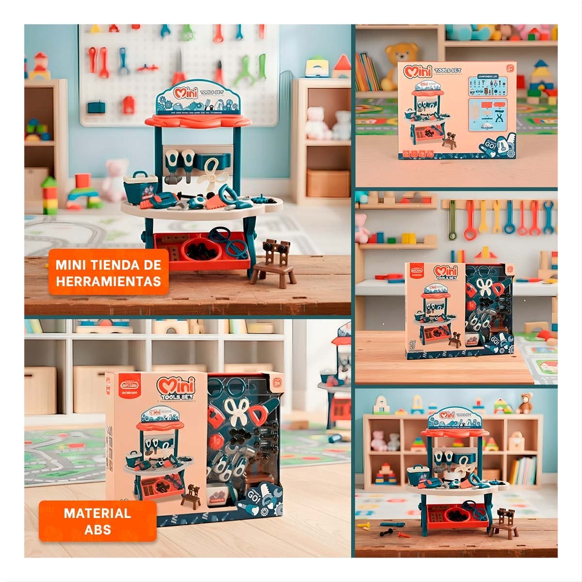PACK4 CAJA COMPLETA DE HERRAMIENTAS INFANTIL 48 PZS AZUL Y NARANJA YREGALO STICKER - 2