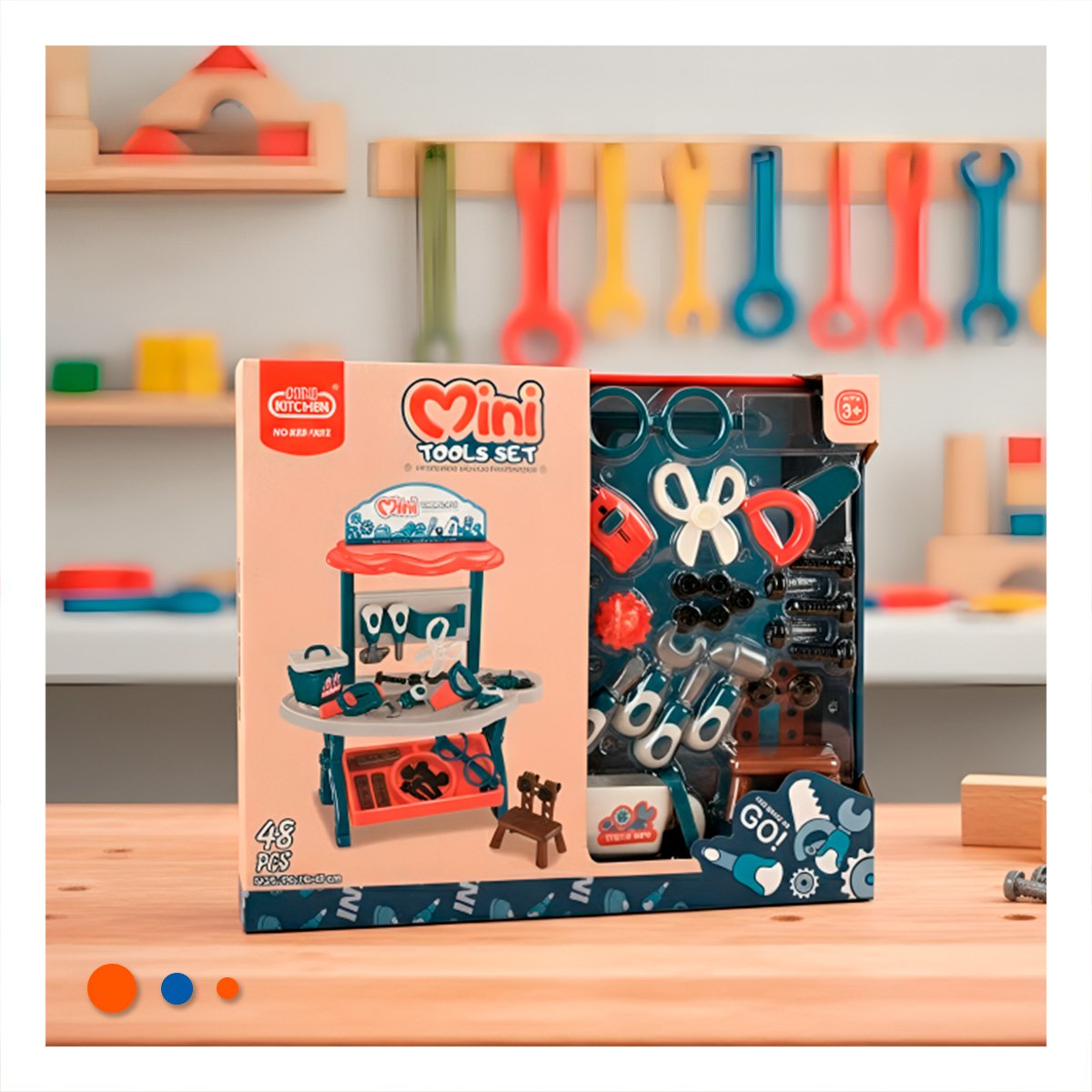 PACK4 CAJA COMPLETA DE HERRAMIENTAS INFANTIL 48 PZS AZUL Y NARANJA YREGALO STICKER - 5