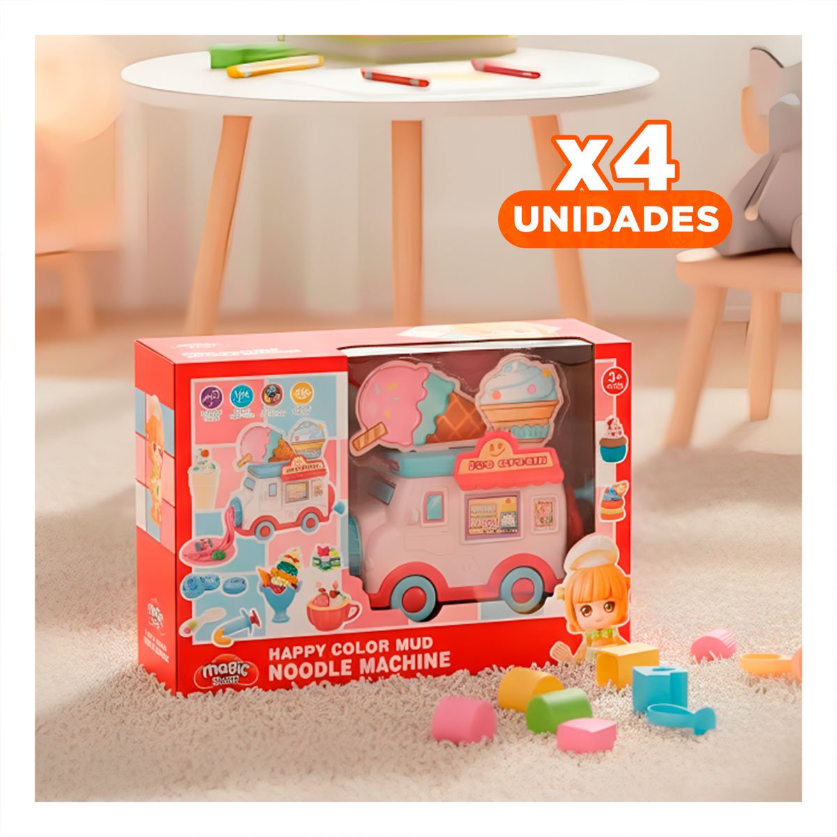 PACK4 JUGUETE DE HELADO INFANTIL BLANCO Y ROSADO MAGIC CON DISENO COLORIDO - 1
