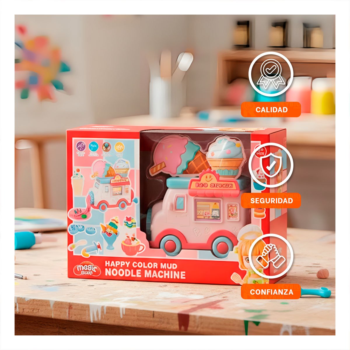 PACK4 JUGUETE DE HELADO INFANTIL BLANCO Y ROSADO MAGIC CON DISENO COLORIDO - 3