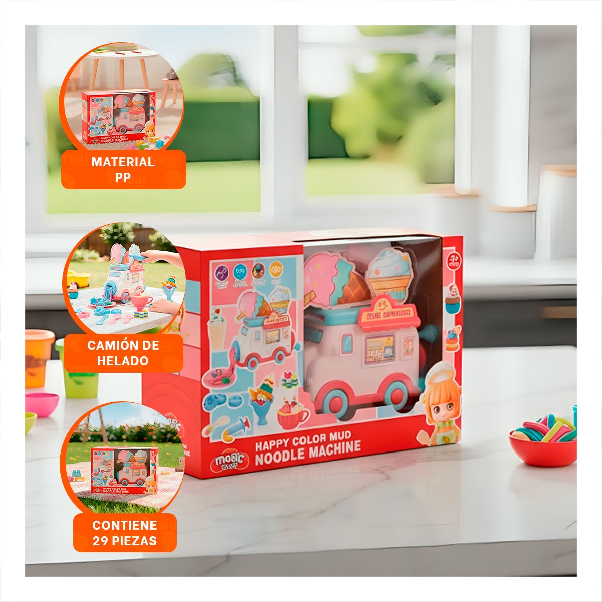 PACK4 JUGUETE DE HELADO INFANTIL BLANCO Y ROSADO MAGIC CON DISENO COLORIDO - 5