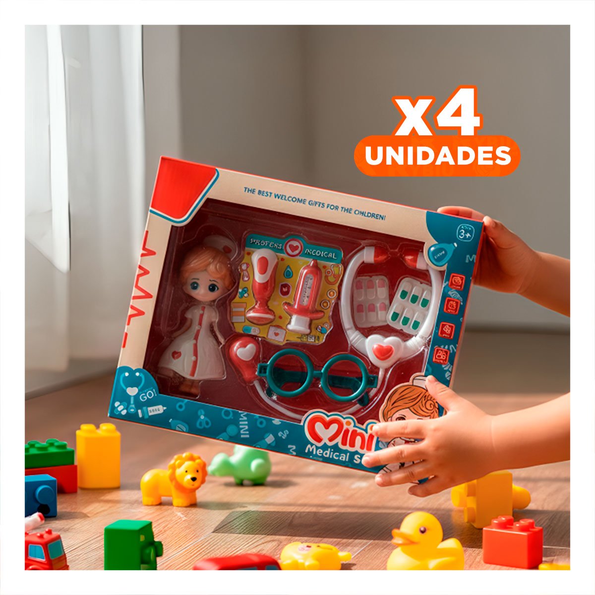 PACK4 MALETIN INFANTIL DE DOCTORA 7 PZS CON MUNEQUITA ROJA EDUCATIVO YPAPEL REGALO - 1