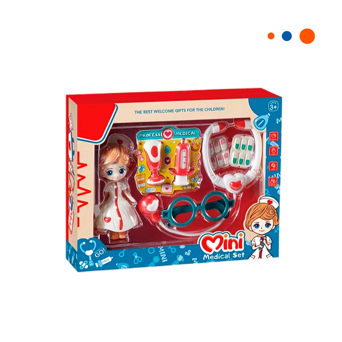 PACK4 MALETIN INFANTIL DE DOCTORA 7 PZS CON MUNEQUITA ROJA EDUCATIVO YPAPEL REGALO - 3