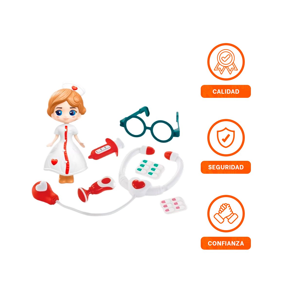 JUGUETE DE ROL MEDICO 7 PZS CON MUNEQUITA ROJA PARA DIVERSION INFANTIL YLIGAS REGALO - 3