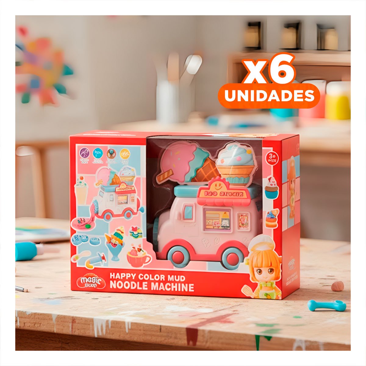 PACK6 MODELO DE HELADO INFANTIL BLANCO Y ROSADO MAGIC PARA JUEGO INFANTIL YPAPEL REGALO - 1