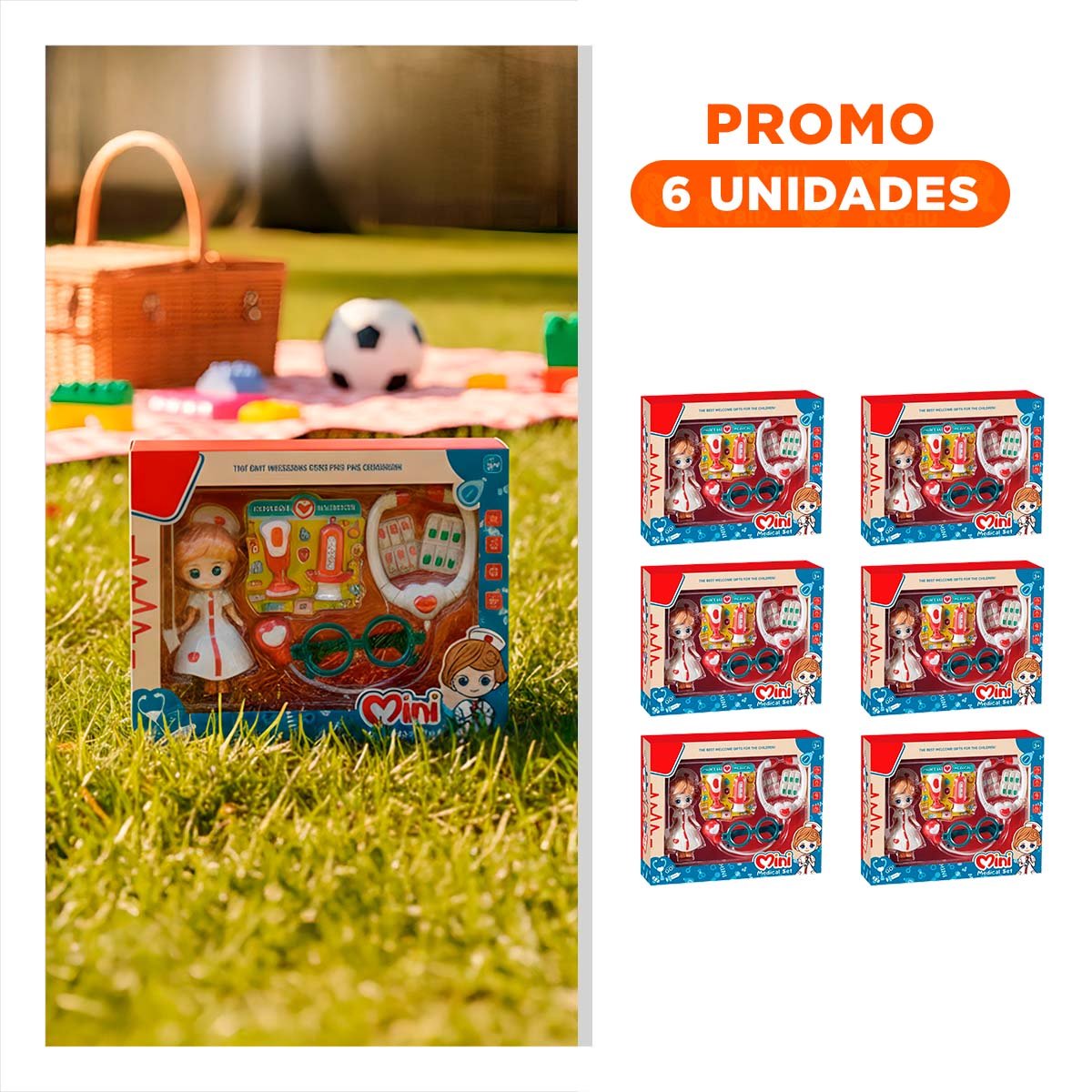 PACK6 ACCESORIOS DE DOCTORA 7 PZS CON MUNEQUITA ROJA PARA JUEGO INFANTIL - 1