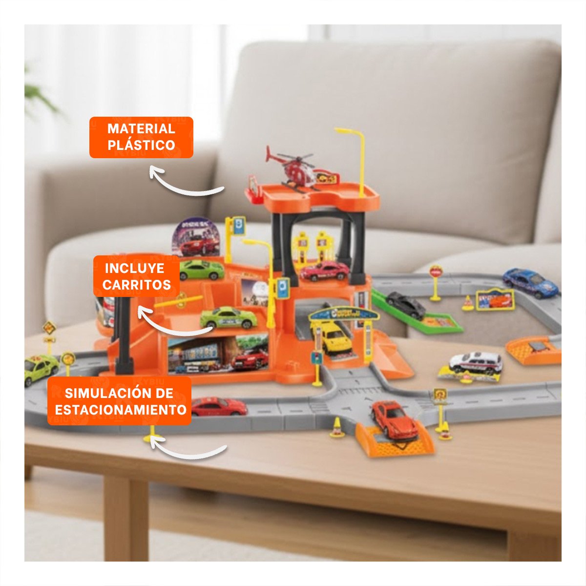 SET DIDACTICO DE CARRITOS CON ZONA DE ESTACIONAMIENTO 69X56CM NARANJA PLOMO YSTICKY - 2