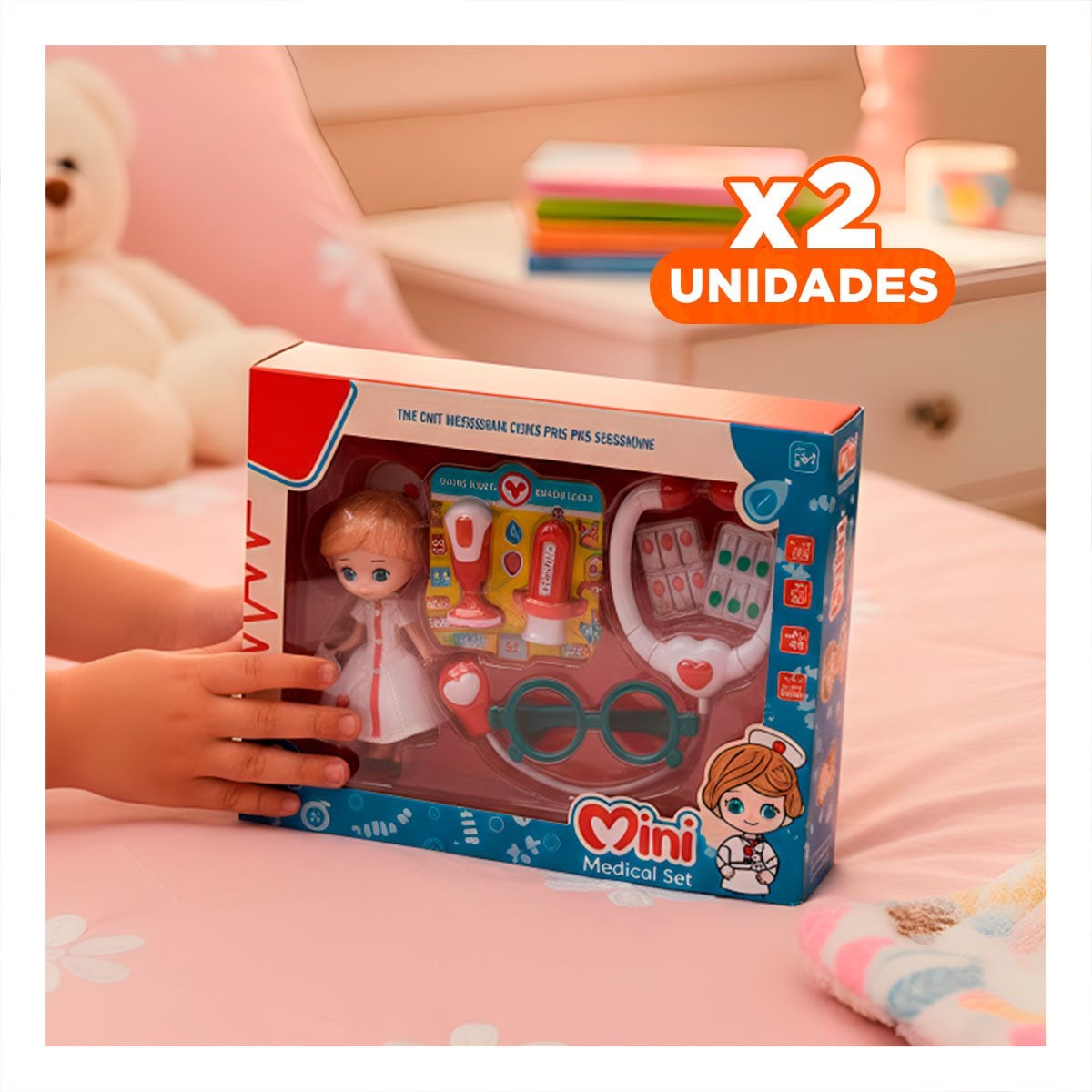 PACK2 MALETIN MEDICO INFANTIL 7 PZS CON MUNEQUITA ROJA PARA ROL MEDICO YREGALO STICKER - 1