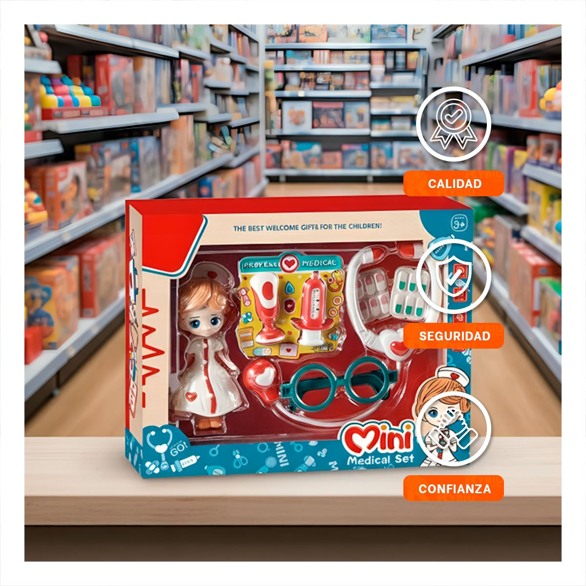 PACK2 MALETIN MEDICO INFANTIL 7 PZS CON MUNEQUITA ROJA PARA ROL MEDICO YREGALO STICKER - 5