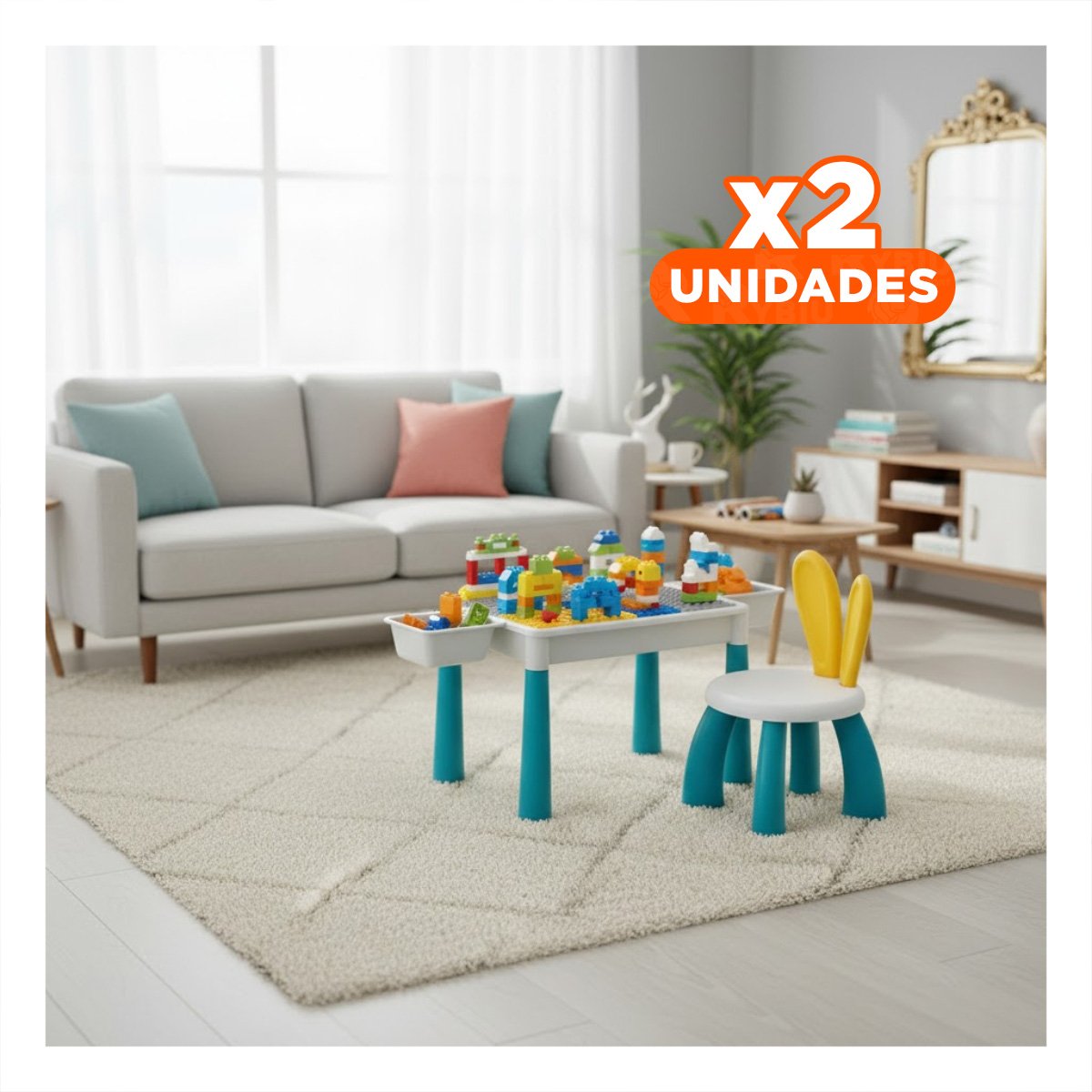 PACK2 ZONA INFANTIL DE JUEGO CON BLOQUES DE CONSTRUCCION Y SILLA MULTICOLOR YREGALO STICKER - 1