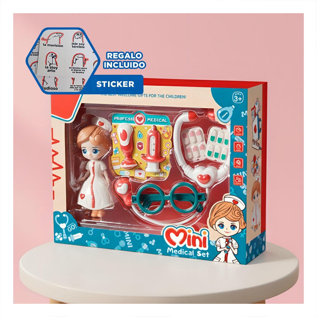 JUGUETE MEDICO INFANTIL 7 PZS CON MUNEQUITA ROJA PARA JUEGO CREATIVO YREGALO STICKER - 1