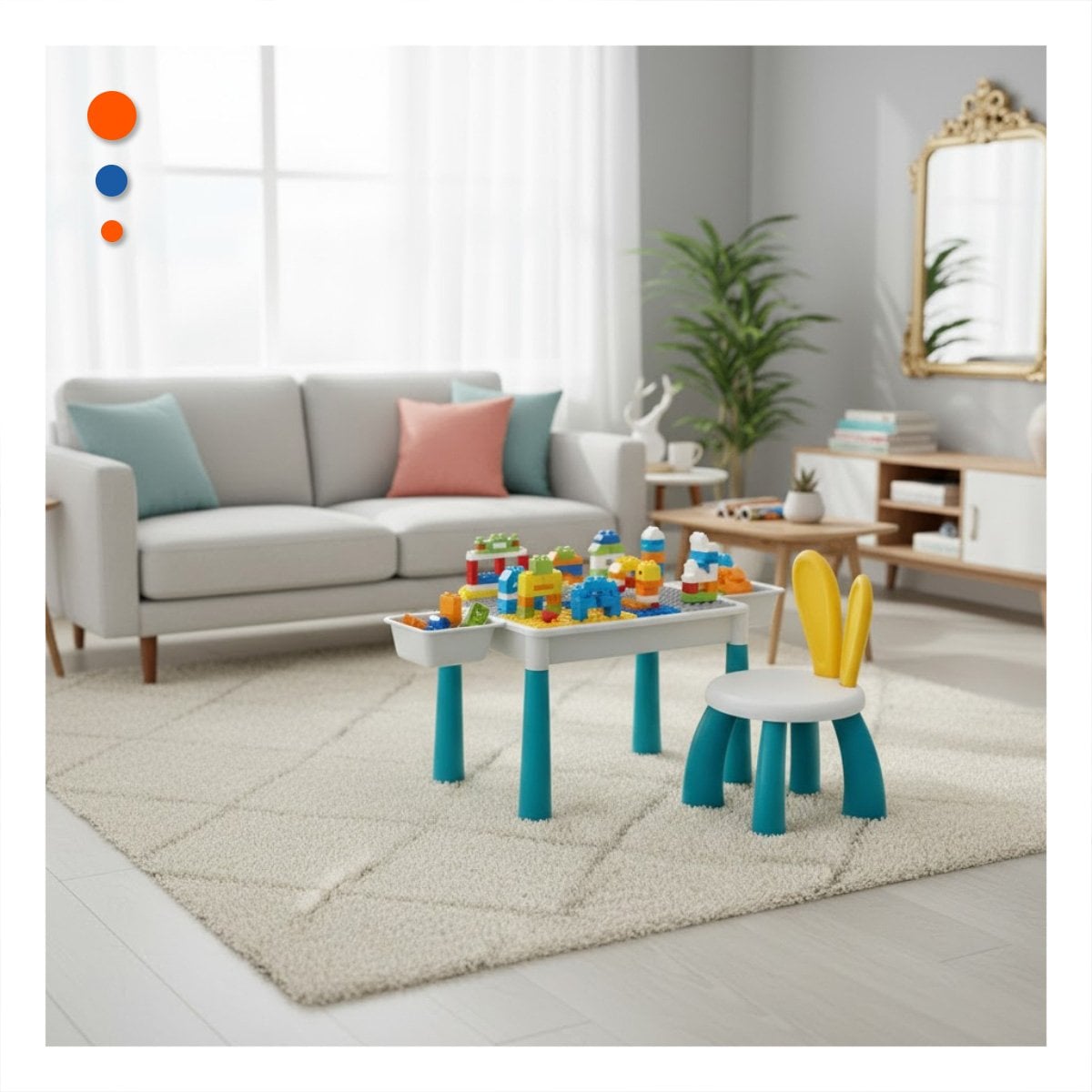 ESTACION MULTICOLOR PARA NINOS CON BLOQUES DE CONSTRUCCION Y SILLA - 1