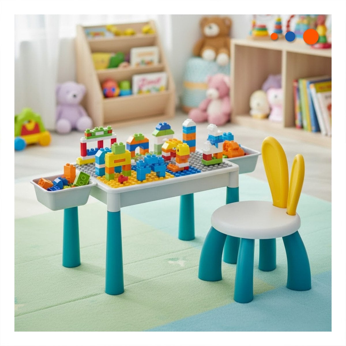 ESTACION MULTICOLOR PARA NINOS CON BLOQUES DE CONSTRUCCION Y SILLA - 2