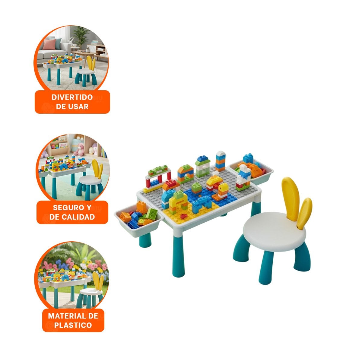 ESTACION MULTICOLOR PARA NINOS CON BLOQUES DE CONSTRUCCION Y SILLA - 3