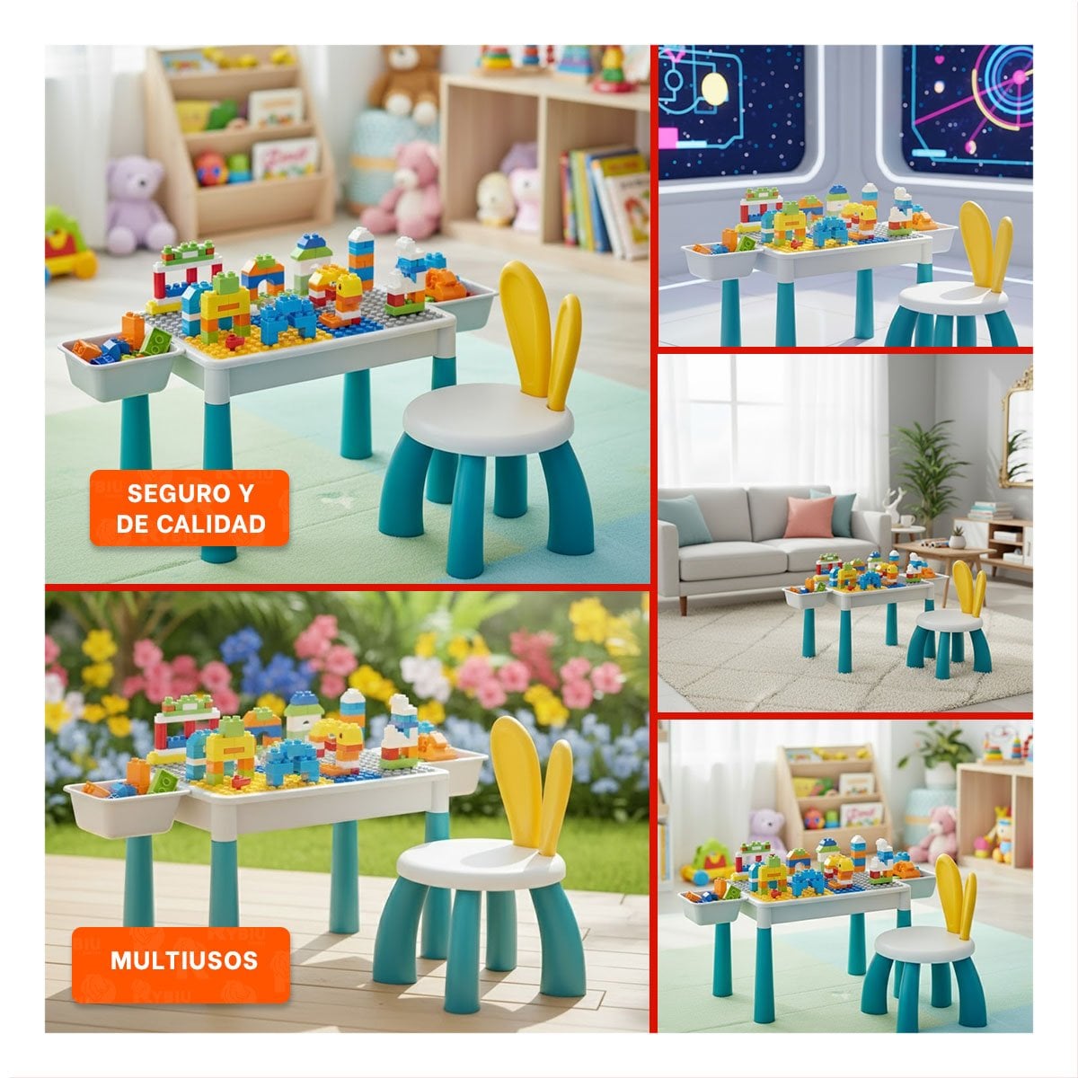 ESTACION MULTICOLOR PARA NINOS CON BLOQUES DE CONSTRUCCION Y SILLA - 5