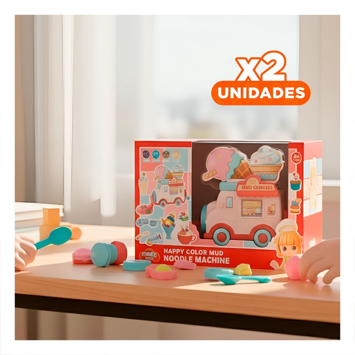 PACK2 JUGUETE DE HELADO INFANTIL BLANCO Y ROSADO MAGIC PARA JUEGO SIMBOLICO YREGALO STICKER - 1