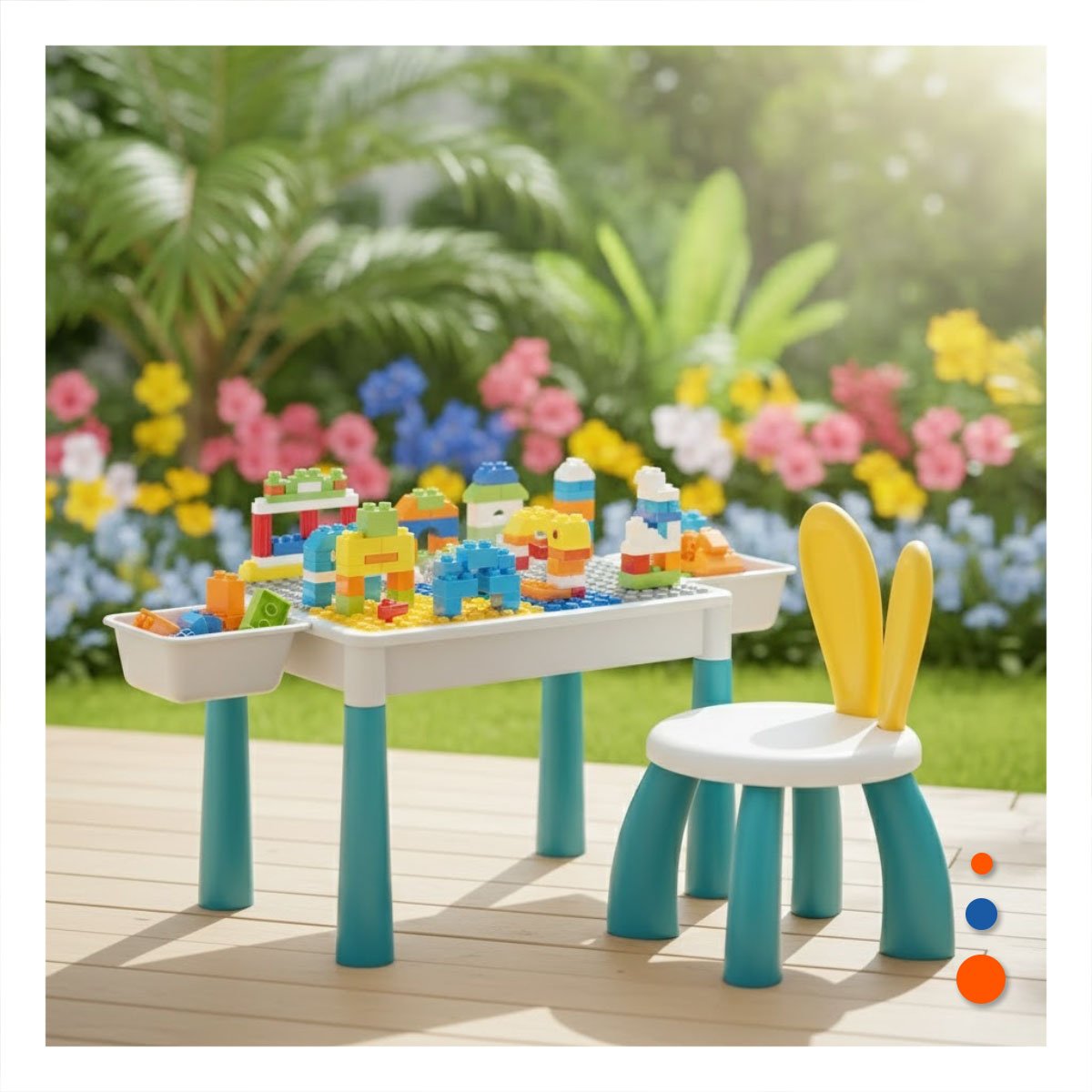 CENTRO INFANTIL DE JUEGO CON BLOQUES DE CONSTRUCCION Y SILLA MULTICOLOR YPAPEL REGALO - 2
