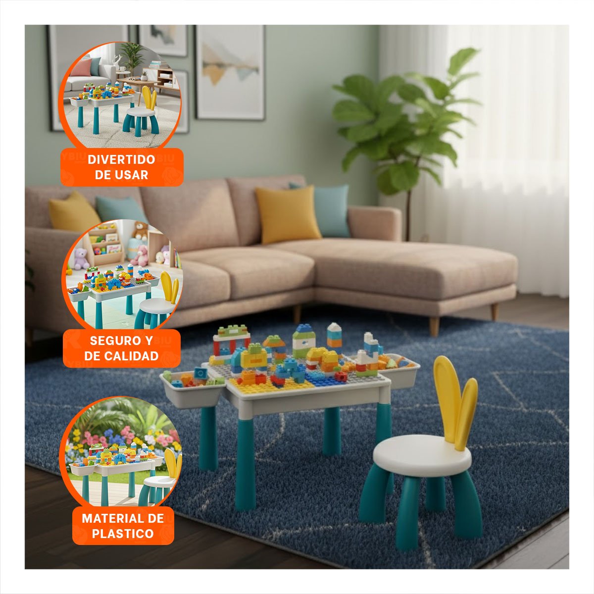 CENTRO INFANTIL DE JUEGO CON BLOQUES DE CONSTRUCCION Y SILLA MULTICOLOR YPAPEL REGALO - 5