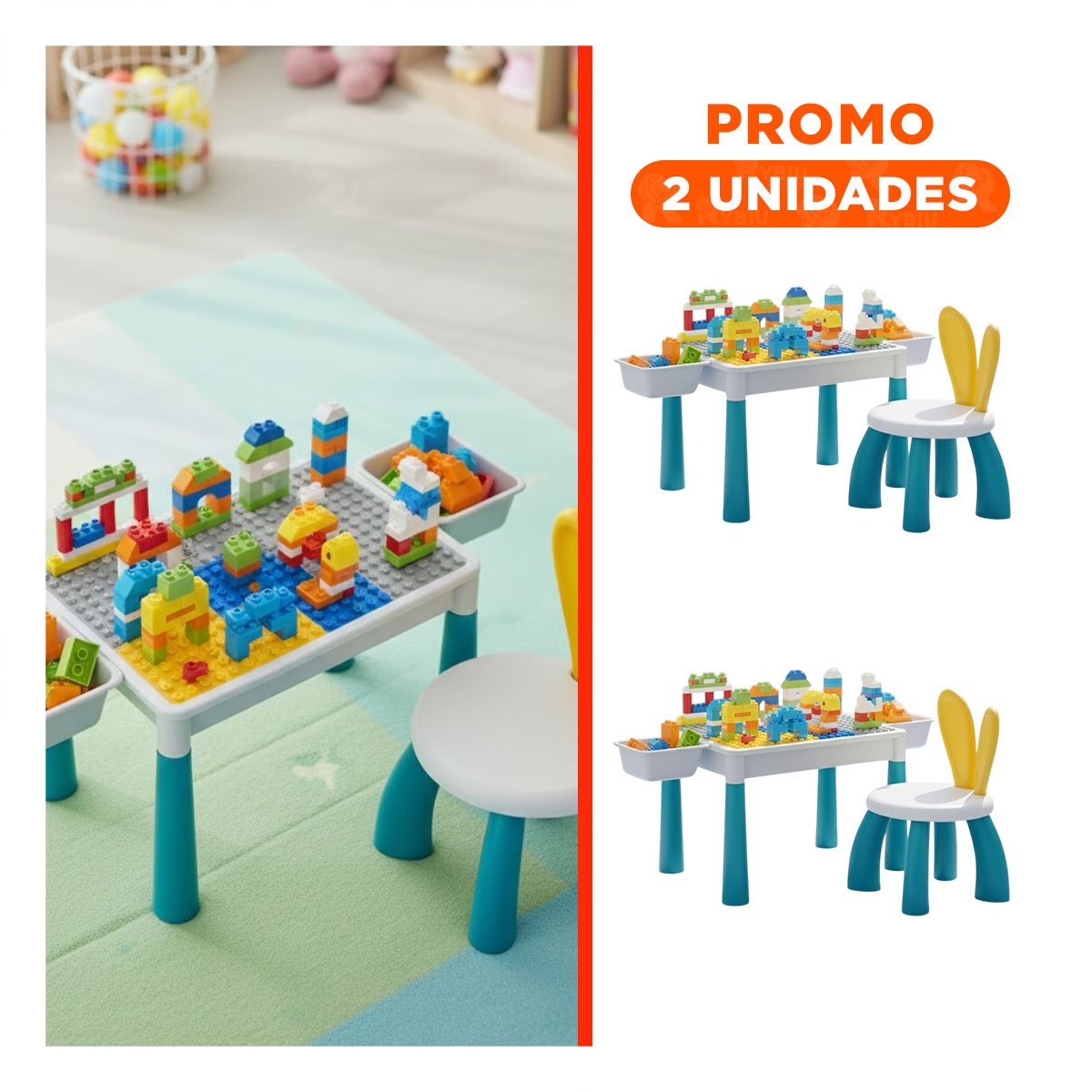 PACK2 AREA EDUCATIVA CON BLOQUES DE CONSTRUCCION Y SILLA 72 PIEZAS - 1