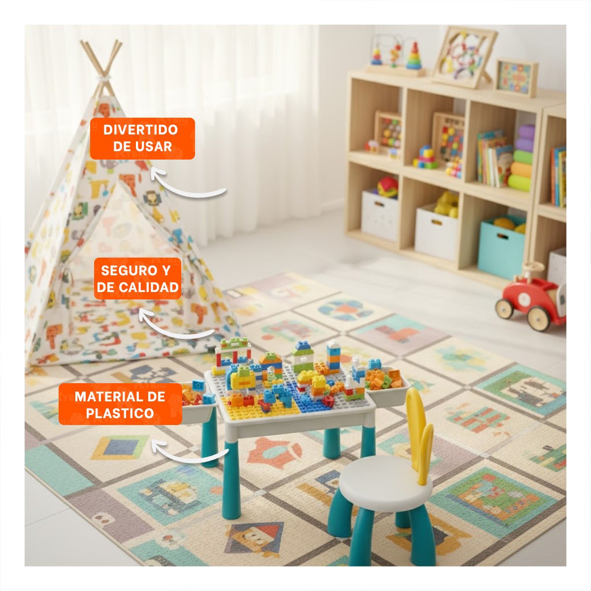 PACK2 AREA EDUCATIVA CON BLOQUES DE CONSTRUCCION Y SILLA 72 PIEZAS - 5