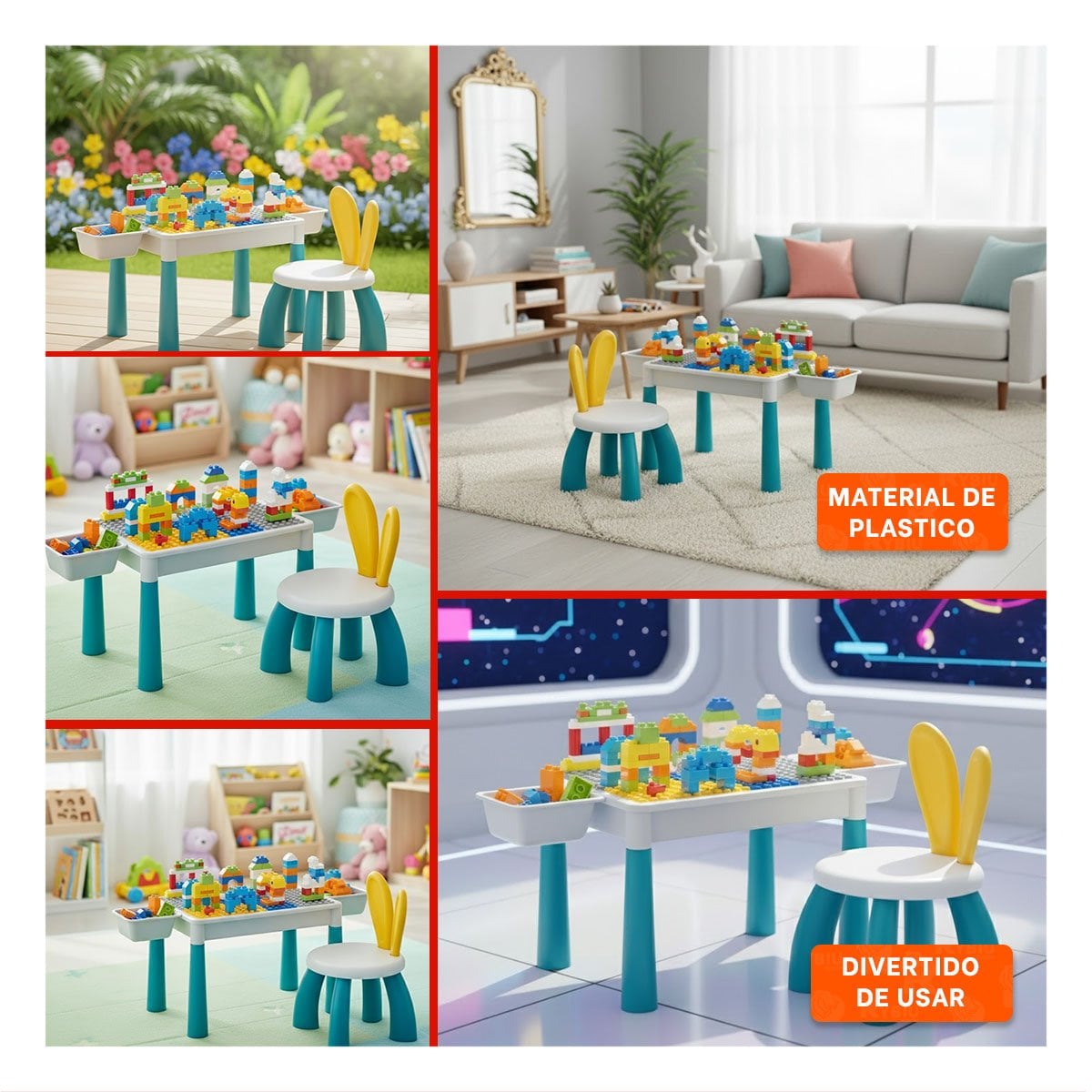 AREA INFANTIL DE JUEGO CON BLOQUES DE CONSTRUCCION Y SILLA MULTICOLOR YSTICKY - 1