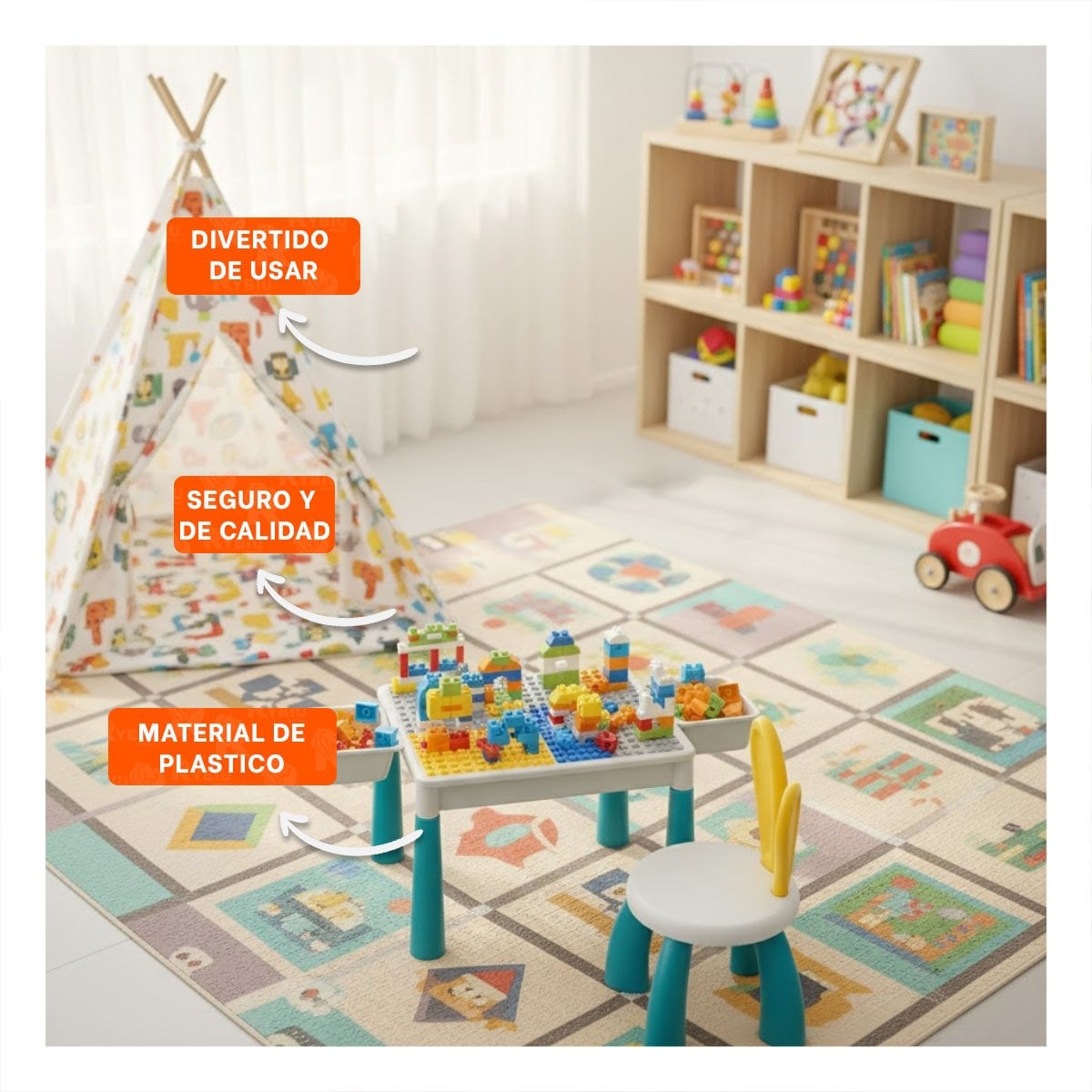 AREA INFANTIL DE JUEGO CON BLOQUES DE CONSTRUCCION Y SILLA MULTICOLOR YSTICKY - 2