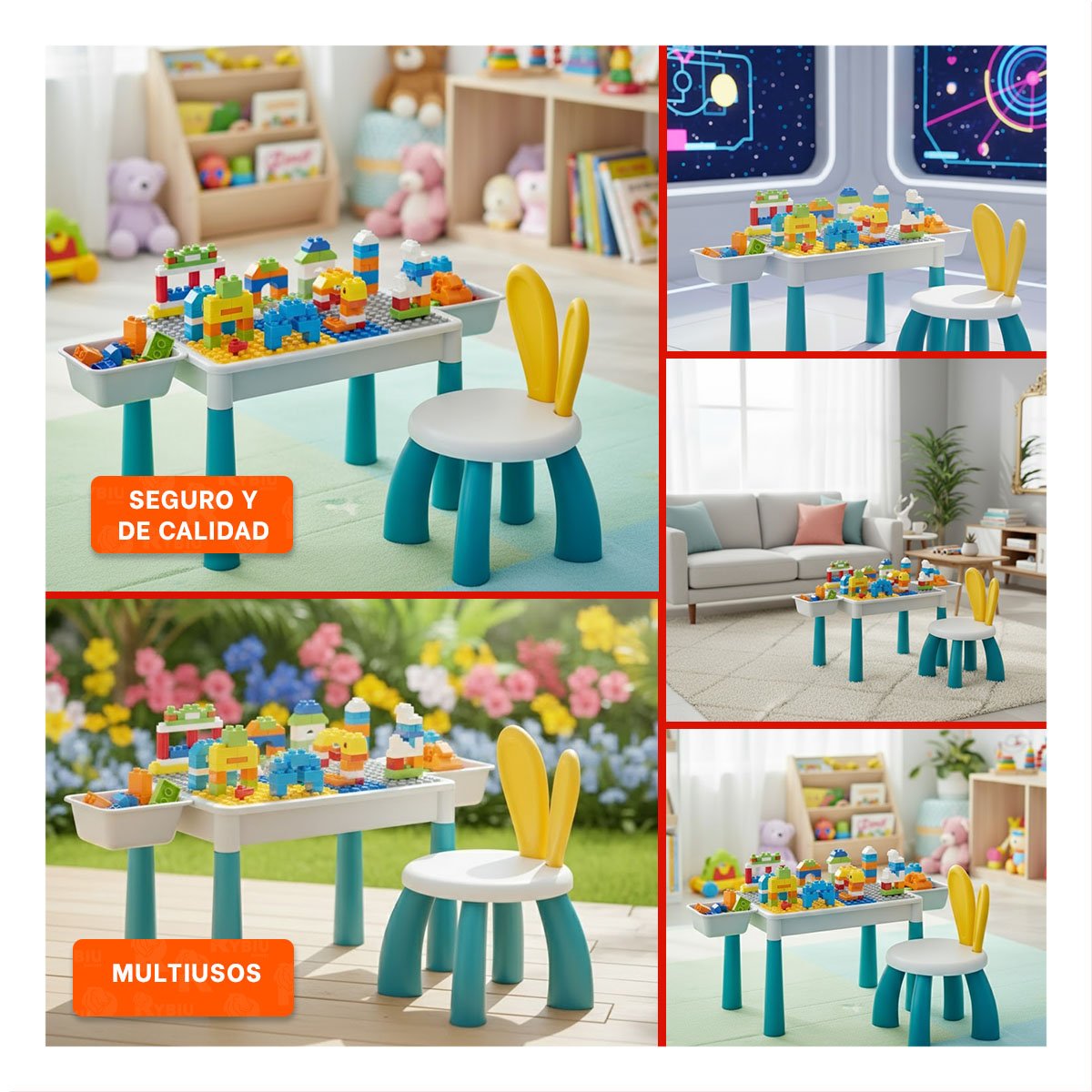 AREA INFANTIL DE JUEGO CON BLOQUES DE CONSTRUCCION Y SILLA MULTICOLOR YSTICKY - 5